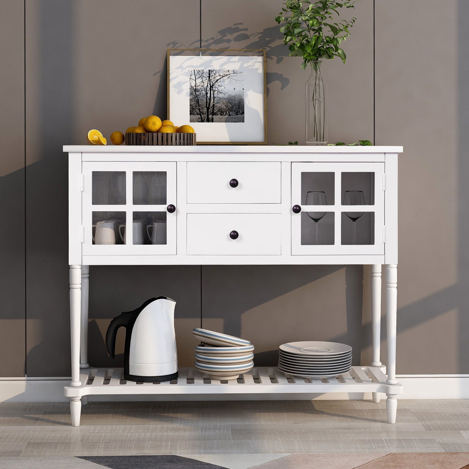 Hearth & Haven Stella Buffet Storage Cabinet With Bottom Shelf, White - Best Buy Furniture