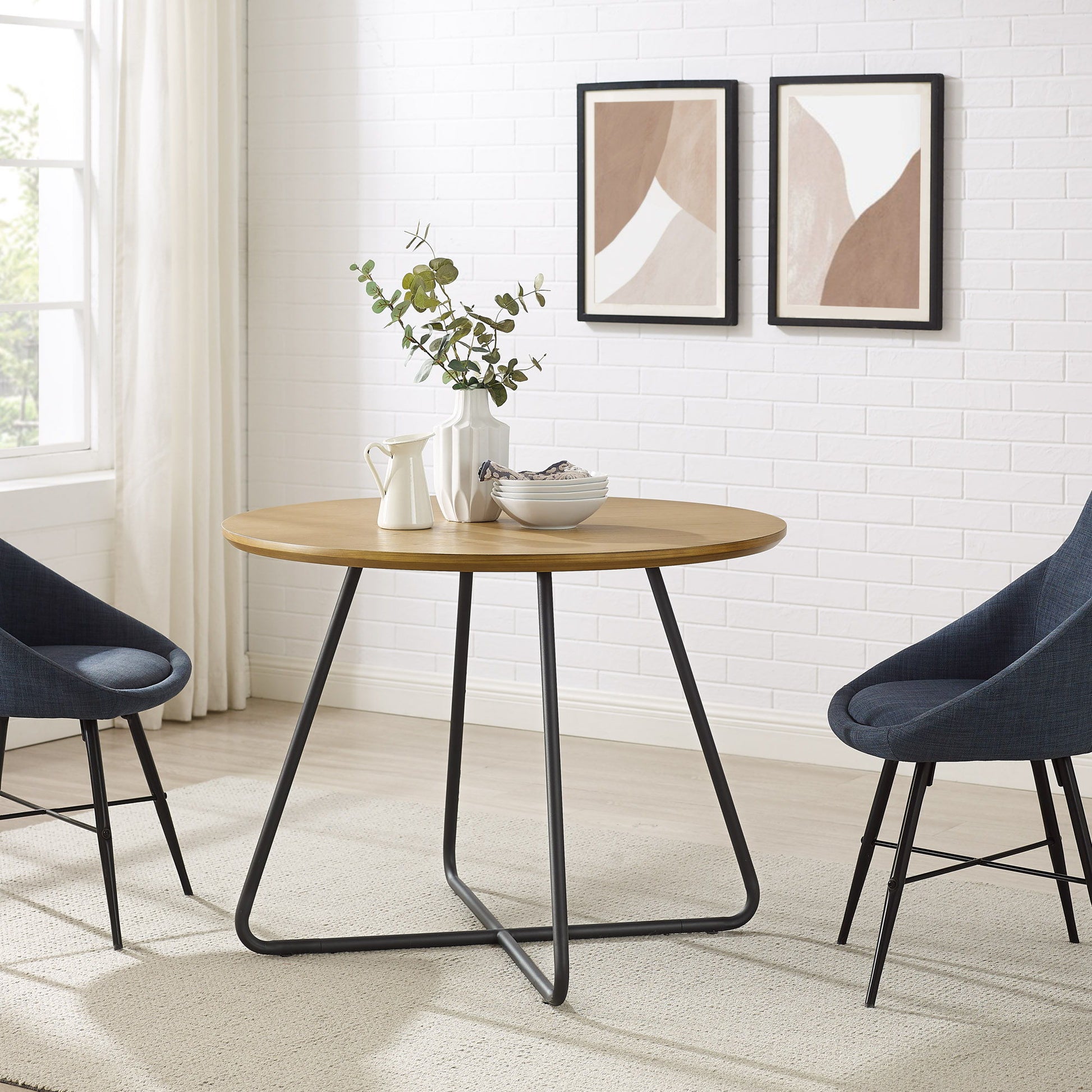 Modern Curved X Base Round Dining Table - English Ash - Best Buy Furniture