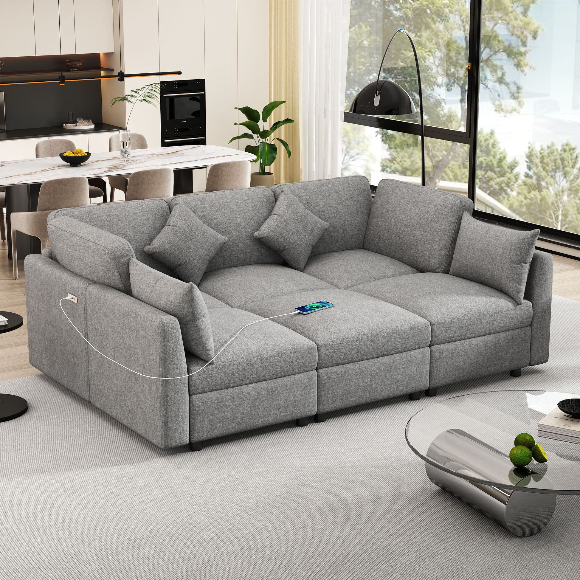 Sectional Sofa Modular Sofa U - Shaped Sofa Couch Sofa Bed L - Shaped Sofa With A Movable Ottoman And Two USB Ports For Living Room - Best Buy Furniture