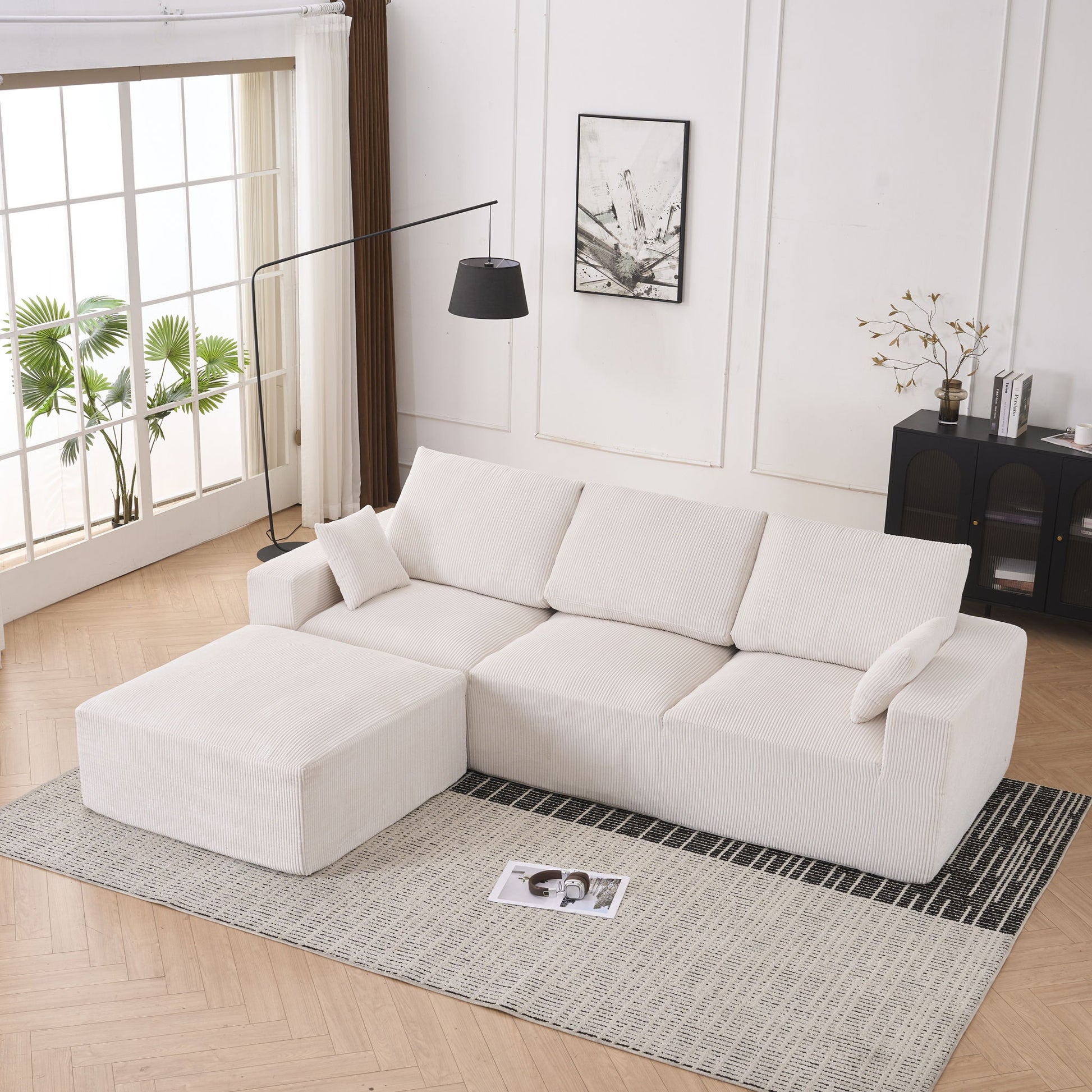 Modular Sectional Sofa With Ottoman, USB And Type C Charger, Petal Armrest Design - Best Buy Furniture
