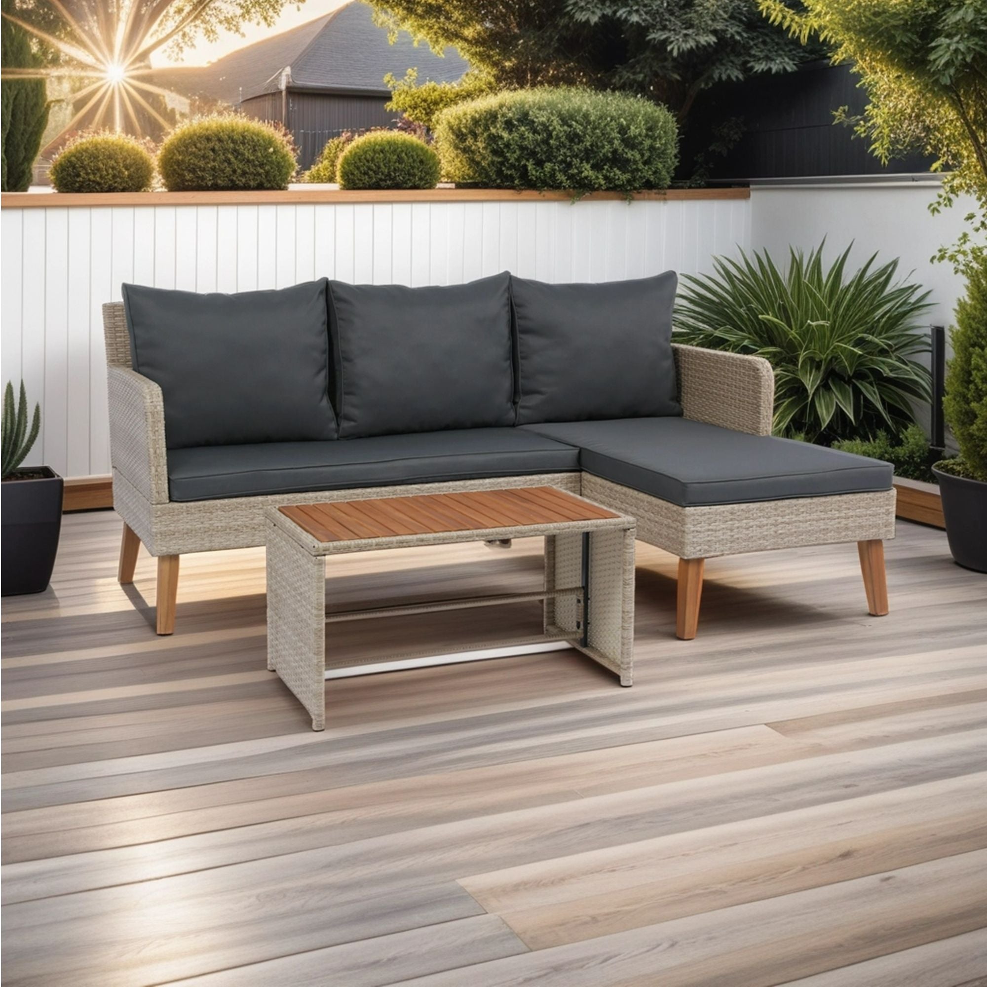 3 Piece Patio Sectional Wicker Rattan Outdoor Furniture Sofa Set Natural Wicker And Cushion - Yellow / Dark Gray - Best Buy Furniture