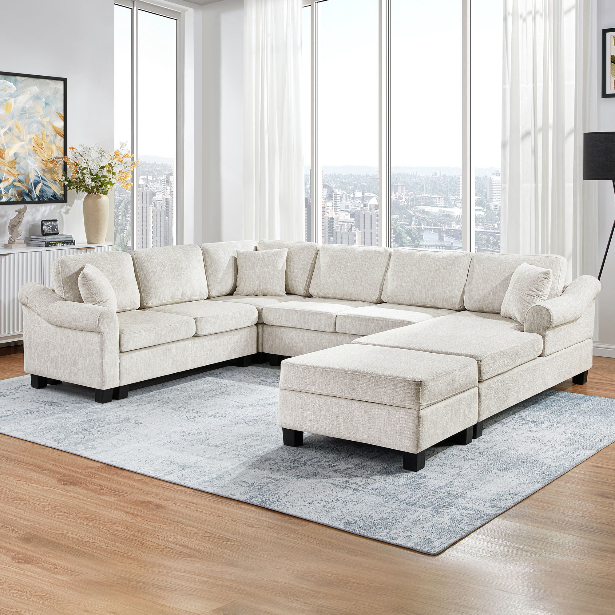 Contemporary U - Shaped Sectional Sofa With Movable Storage Ottoman - Best Buy Furniture
