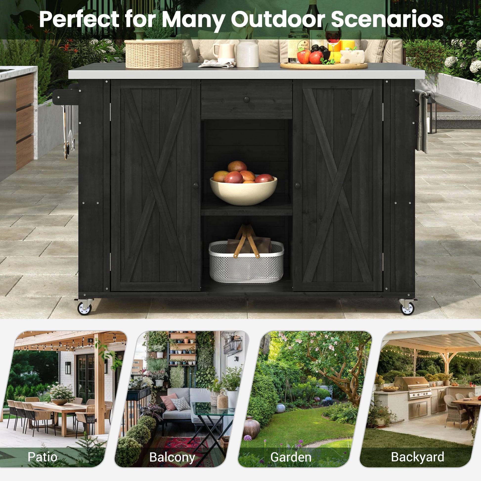 Outdoor Kitchen Island With Stainless Steel Top, Ample Storage Space, Towel And Spice Racks And A Bottle Opener - Best Buy Furniture