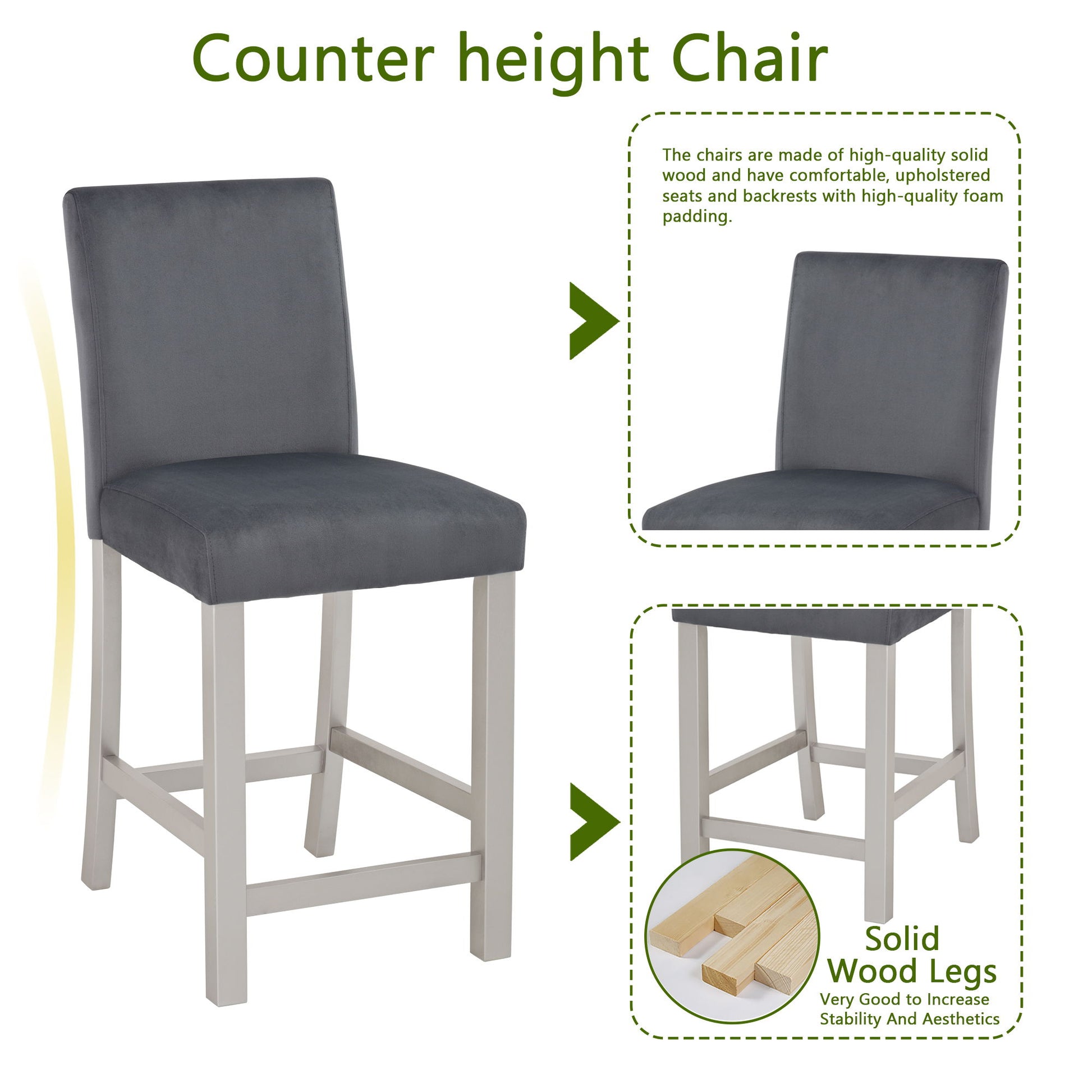 5 Pieces Counter Height Table Set, Kitchen Table With Square Table And 4 Upholstered Chairs - Best Buy Furniture