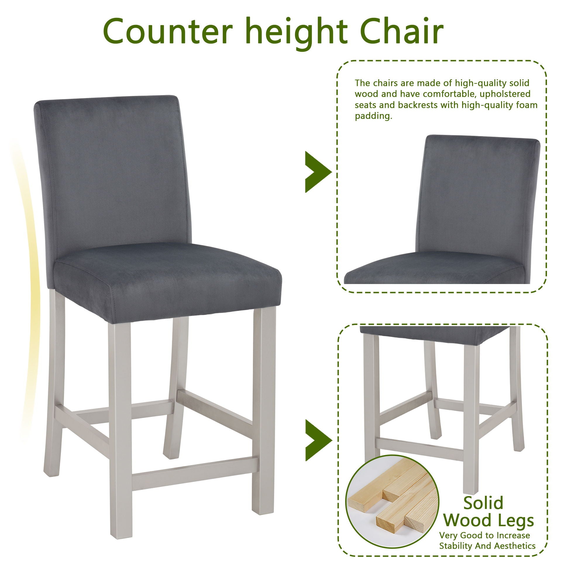 5 Pieces Counter Height Table Set, Kitchen Table With Square Table And 4 Upholstered Chairs - Best Buy Furniture