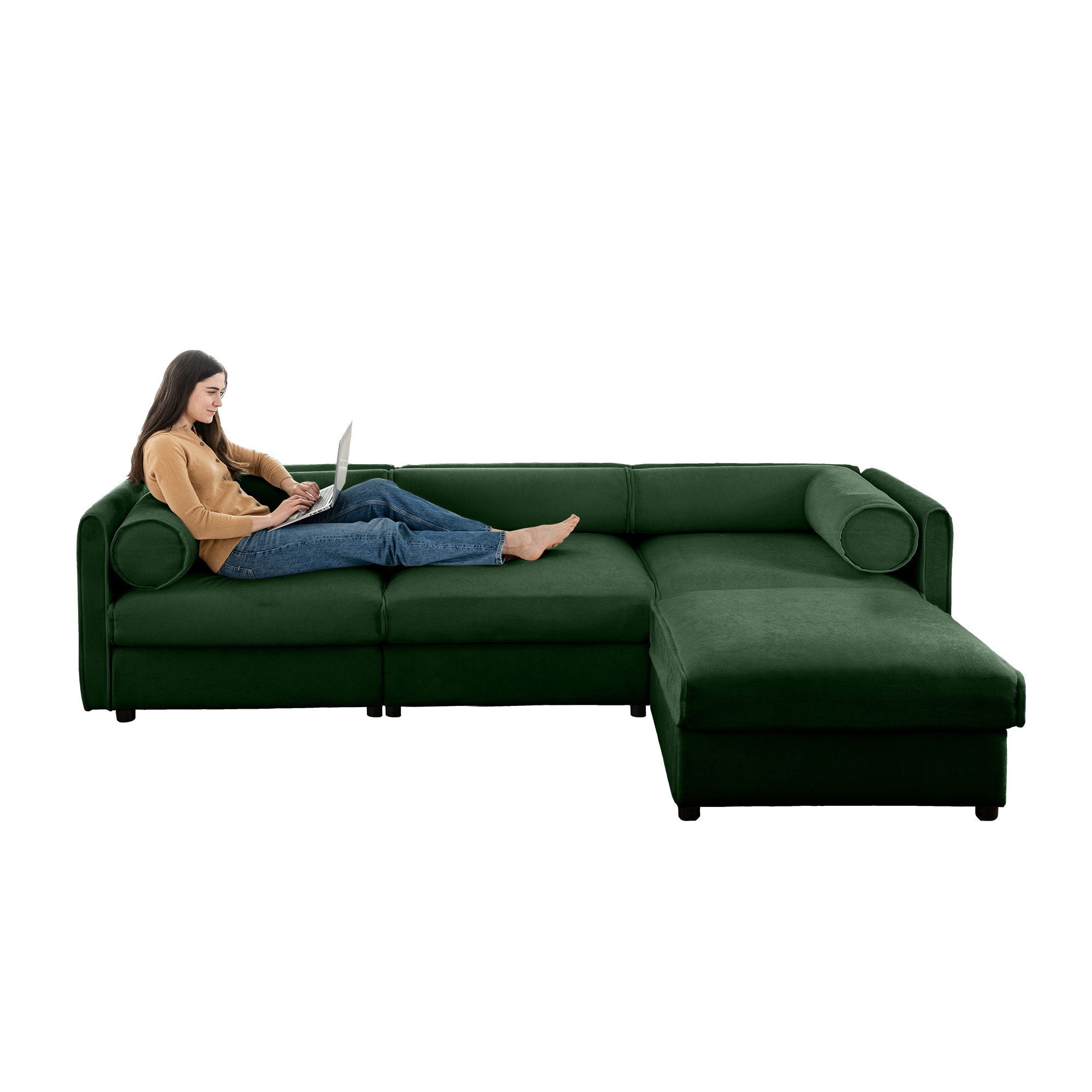 Contemporary Elegant White Chenille Sofa With Storage And Ottoman