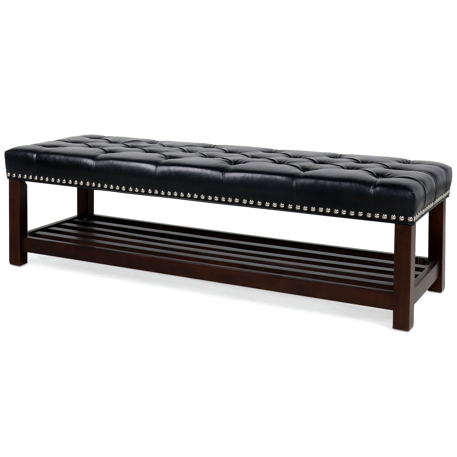 Bedroom End Of Bed Bench Tufted Upholstered End Of Bed Bench End Of Bed Entrance Shoe Bench With Nailhead Trim And Shelf Bedroom Upholstered Leather Bench Living Room Shoe Rack Footstool - Best Buy Furniture