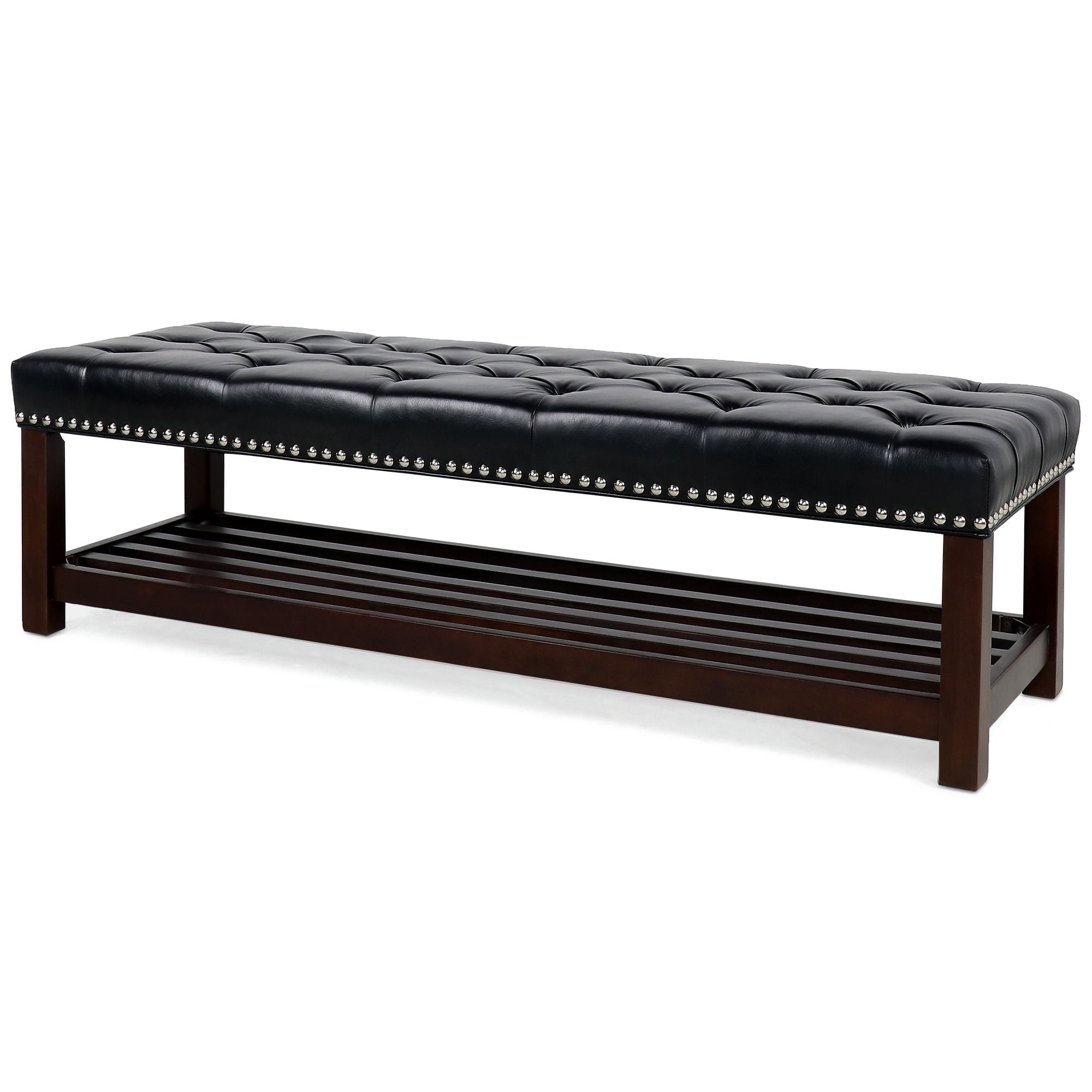 Bedroom End Of Bed Bench Tufted Upholstered End Of Bed Bench End Of Bed Entrance Shoe Bench With Nailhead Trim And Shelf Bedroom Upholstered Leather Bench Living Room Shoe Rack Footstool - Best Buy Furniture