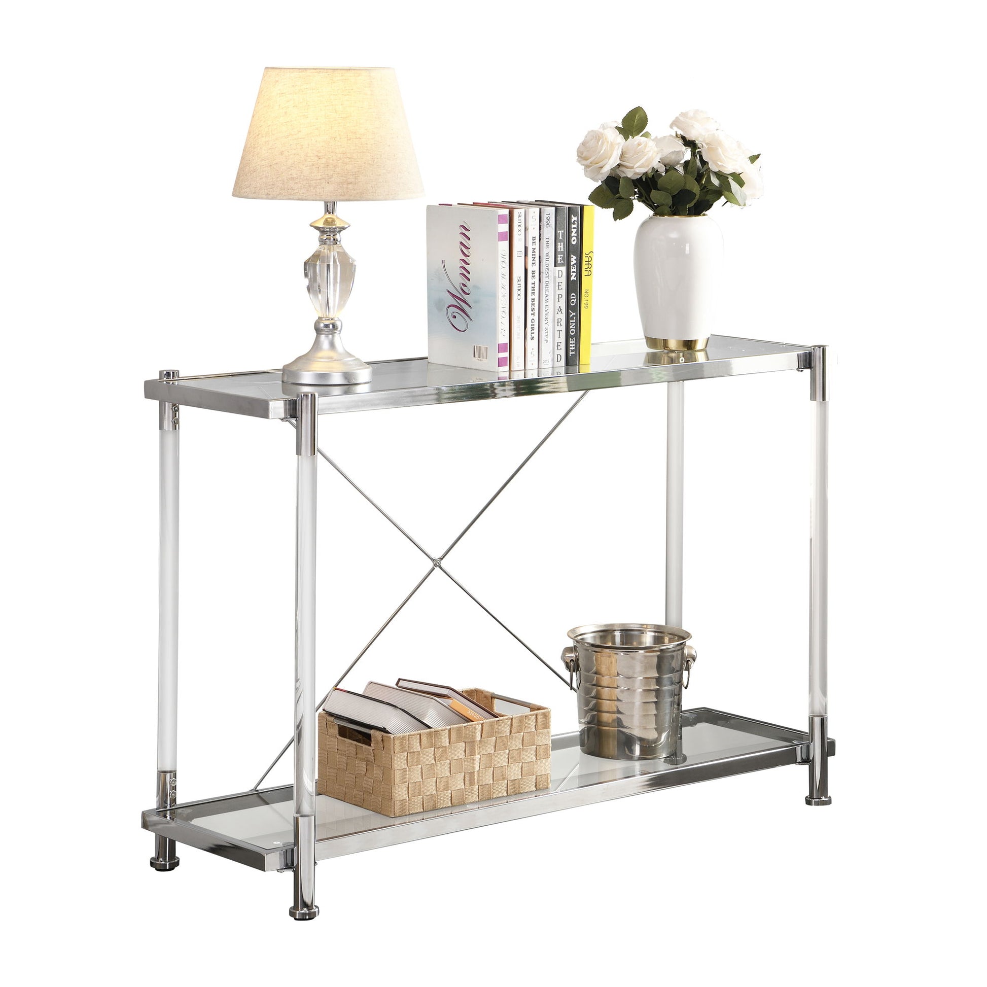 Chrome Glass Sofa Table, Acrylic Side Table, Console Table For Living Room & Bedroom - Chrome - Best Buy Furniture