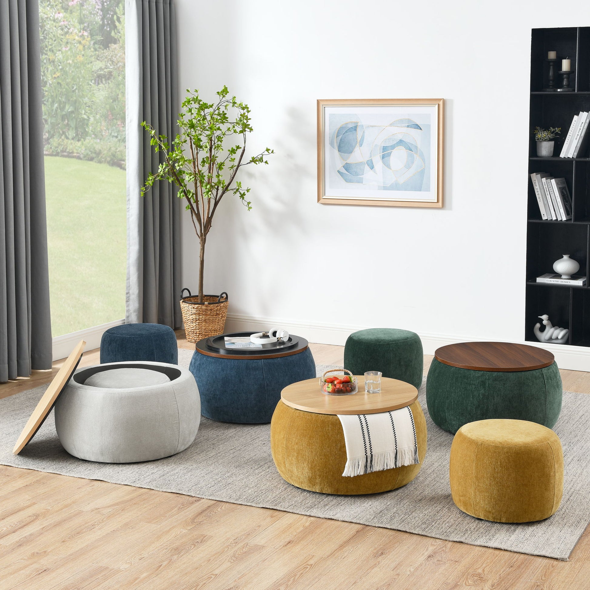 Round Storage Ottoman, 2 In 1 Function, End Table And Ottoman - Best Buy Furniture