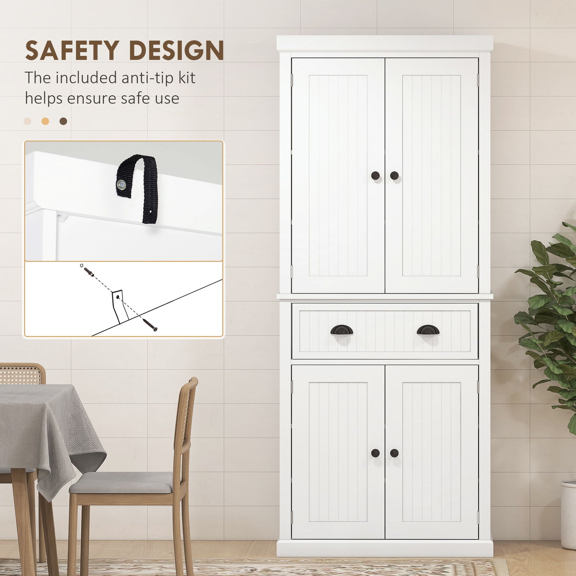 Homcom - 72" Kitchen Pantry, Tall Storage Cabinet, Freestanding Cupboard With Drawer, Doors And Adjustable Shelves - White - Best Buy Furniture
