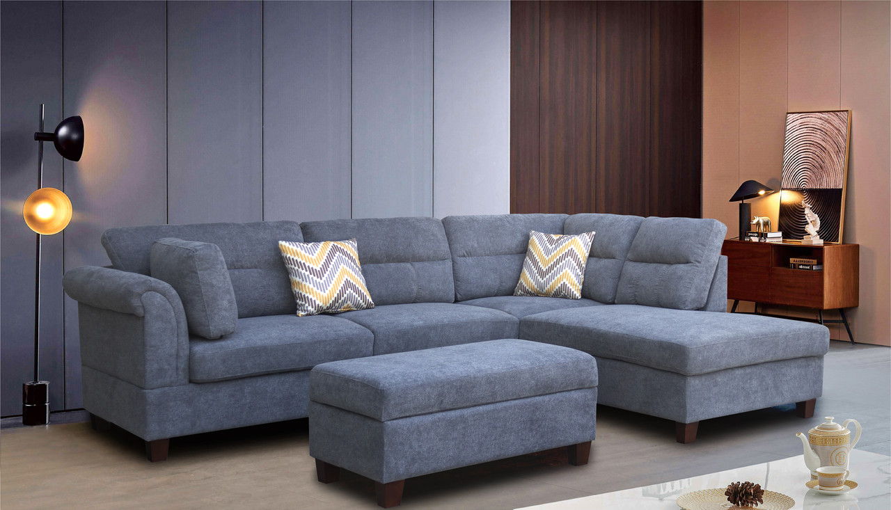 Diego - Sectional Sofa With Right Facing Chaise, Storage Ottoman, And 2 Accent Pillows - Best Buy Furniture