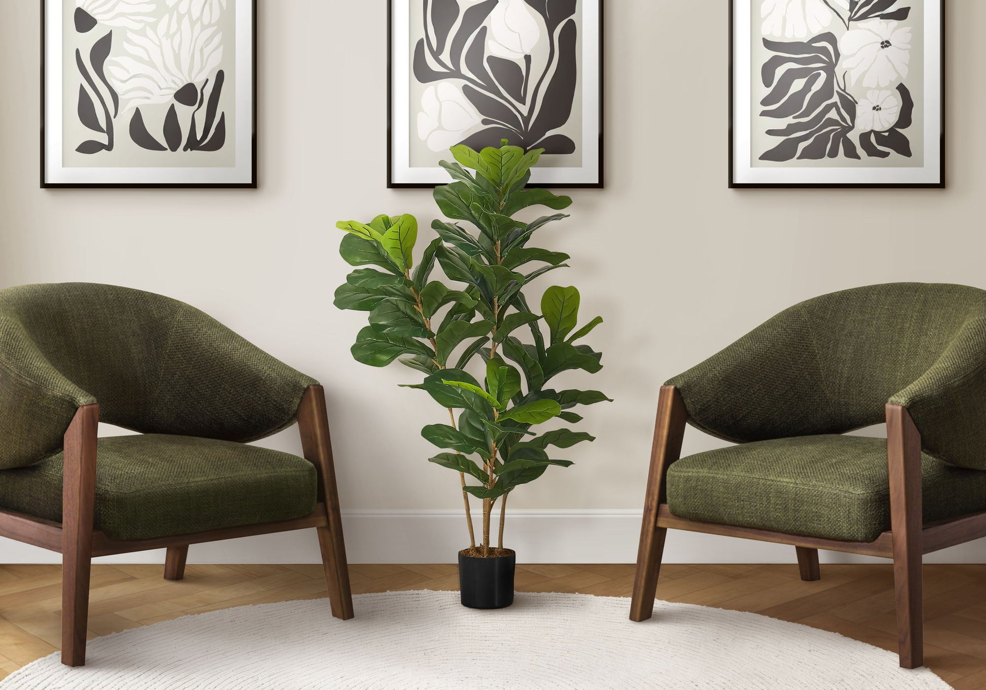 41" Tall, Artificial Plant, Fiddle Tree, Indoor, Faux, Fake, Floor, Greenery, Potted, Real Touch, Decorative - Green / Black - Best Buy Furniture