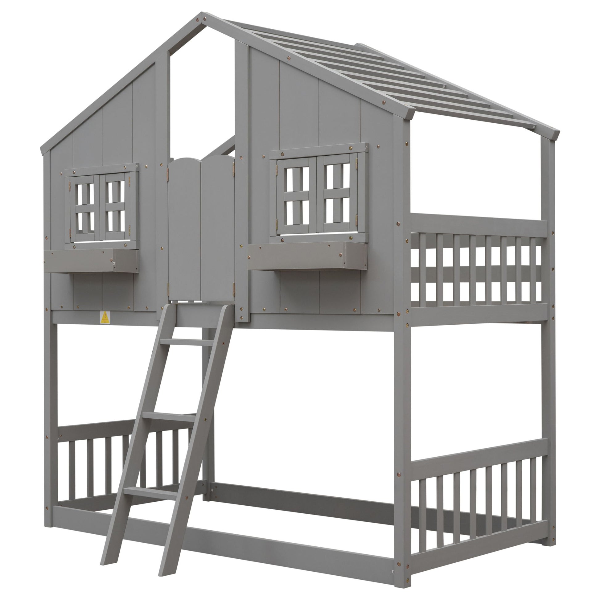 House Bunk Bed With Roof, Window, Window Box, Door, With Safety Guardrails And Ladder - Best Buy Furniture