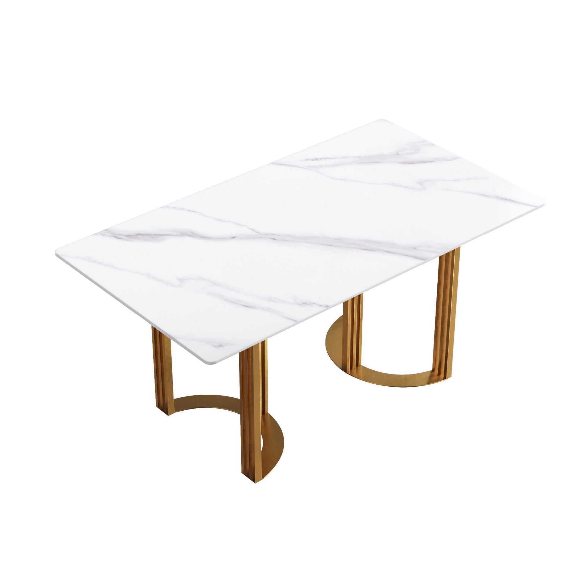 63" Modern Artificial Stone Straight Edge Metal Leg Dining Table, 6 People - White / Gold - Best Buy Furniture