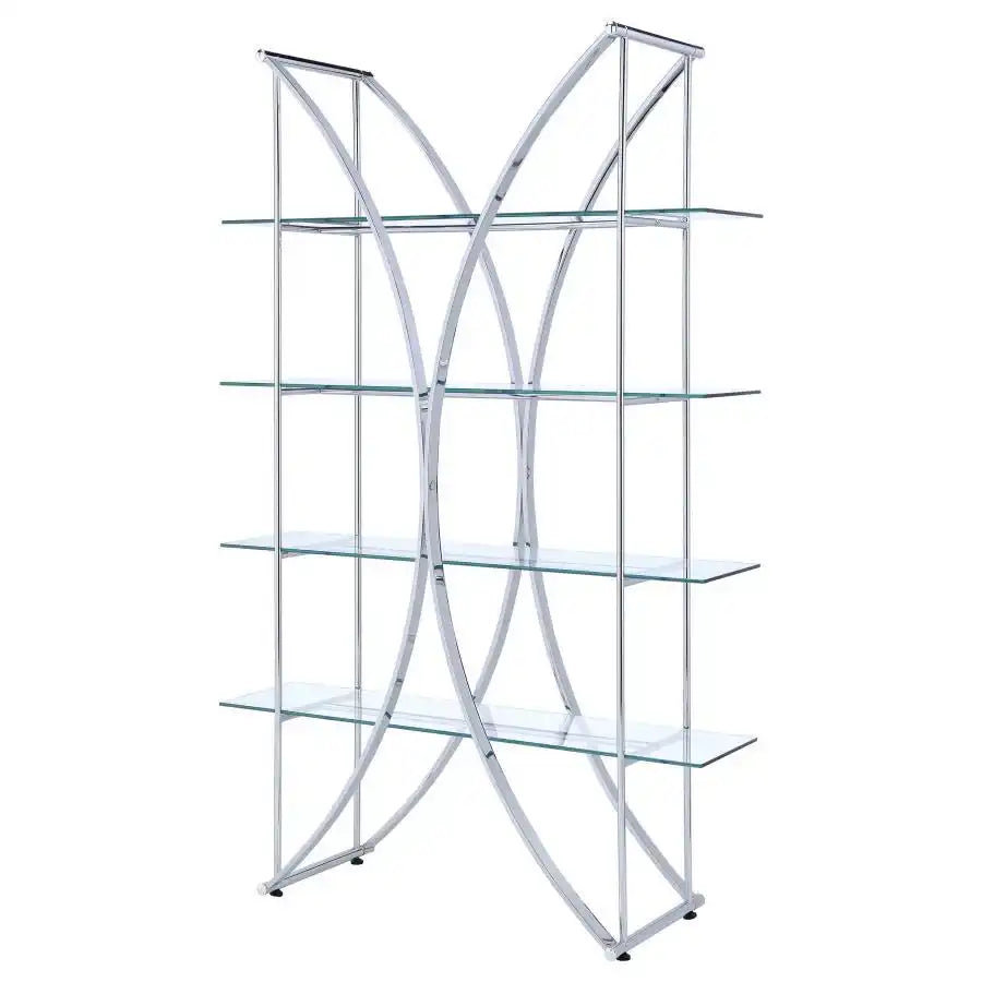 Larson - 4-Shelf Glass Bookshelf - Chrome - Best Buy Furniture