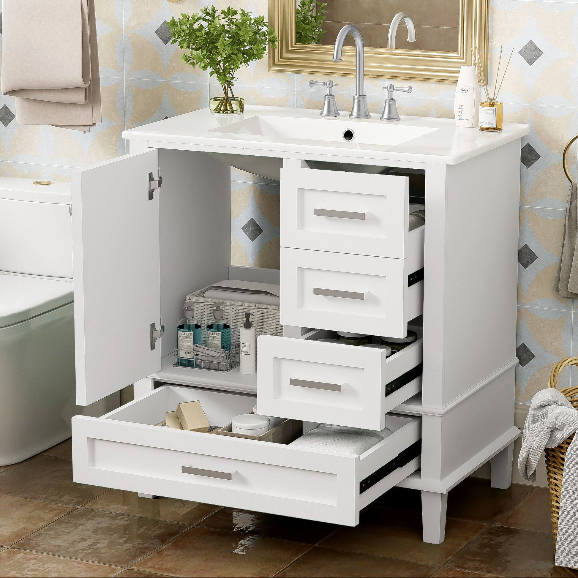 Bathroom Vanity, Modern Bathroom Cabinet With Sink Combo Set, Bathroom Storage Cabinet With A Soft Closing Door And 3 Drawers, Solid Wood Frame - Best Buy Furniture