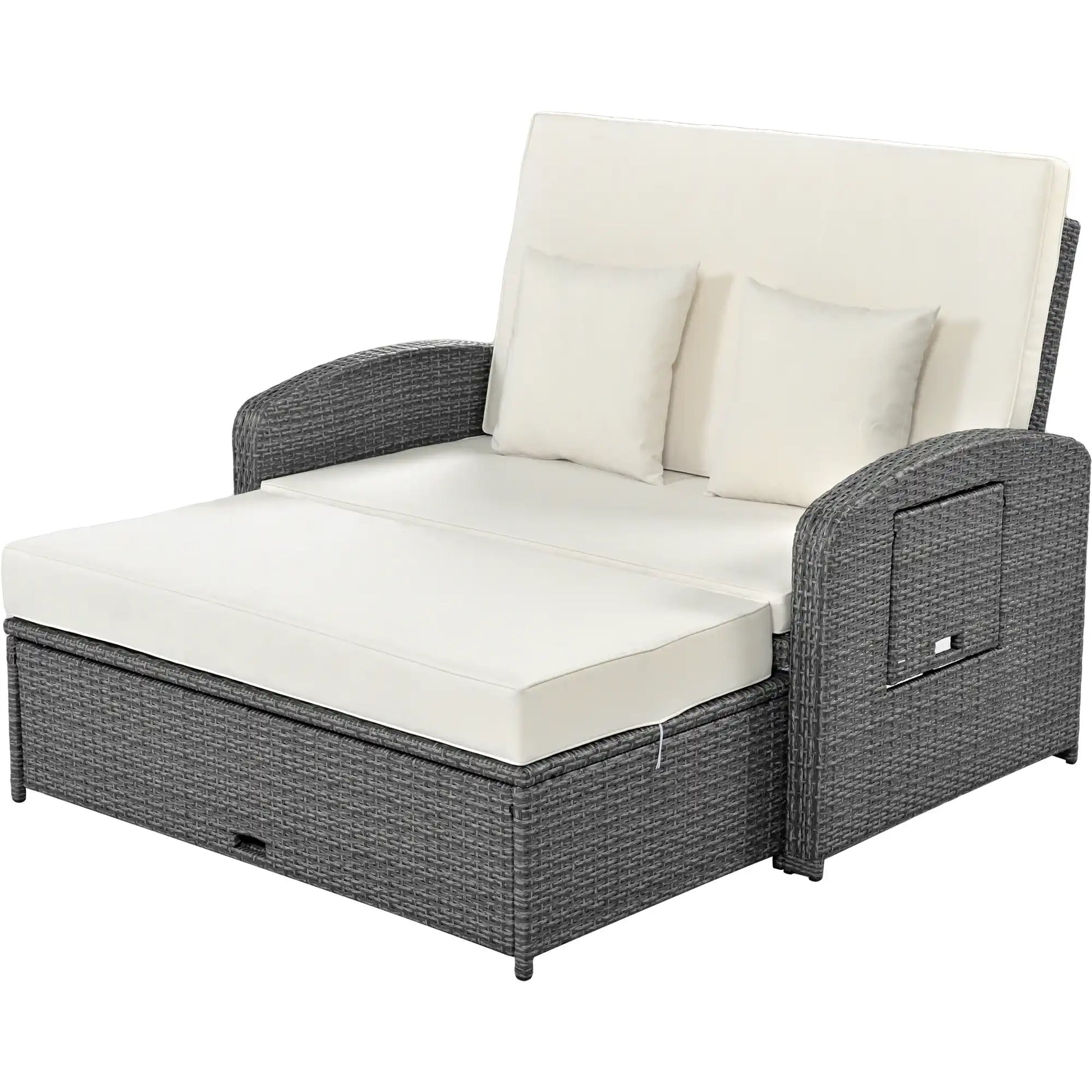 SunNest Wicker Rattan Double Chaise Lounge, 2-Person Reclining Daybed with Adjustable Back and Cushions - Best Buy Furniture