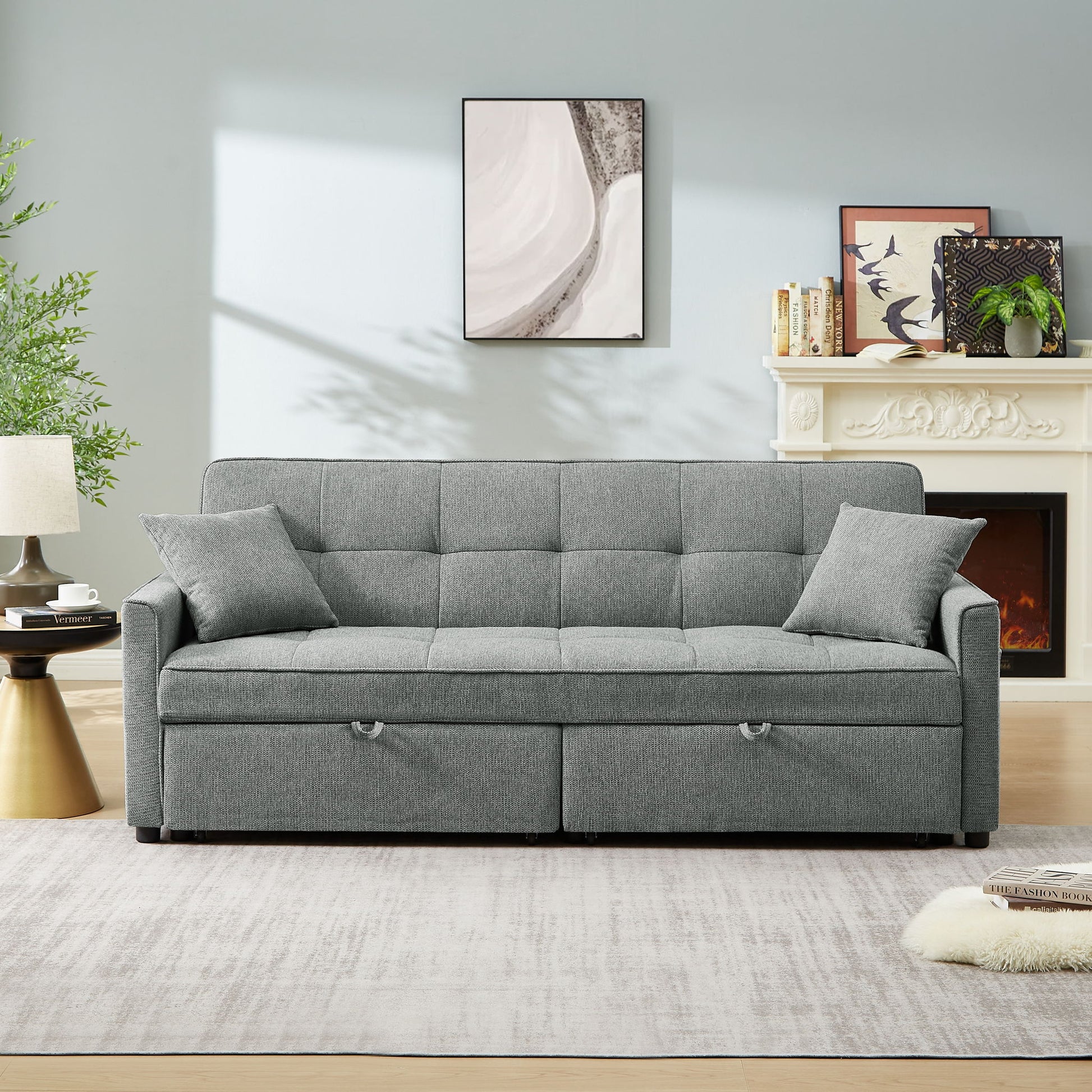 3 In 1 Convertible Sleeper Sofa Bed, Reclining Backrest, Pillows, Pockets - Best Buy Furniture