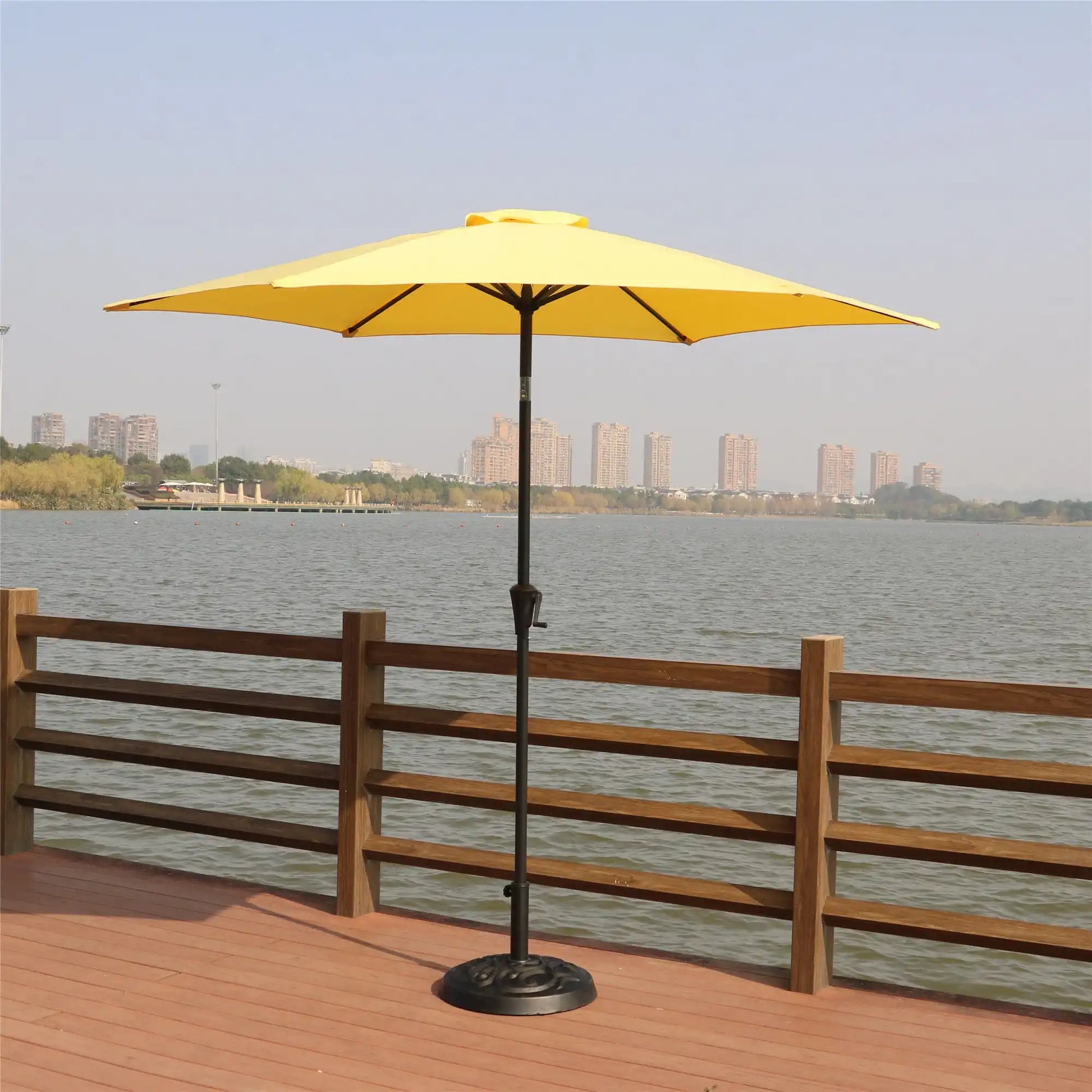 8.8' Outdoor Aluminum Patio Umbrella, Market Umbrella With 33 Pounds Round Resin Umbrella Base Lift - Best Buy Furniture