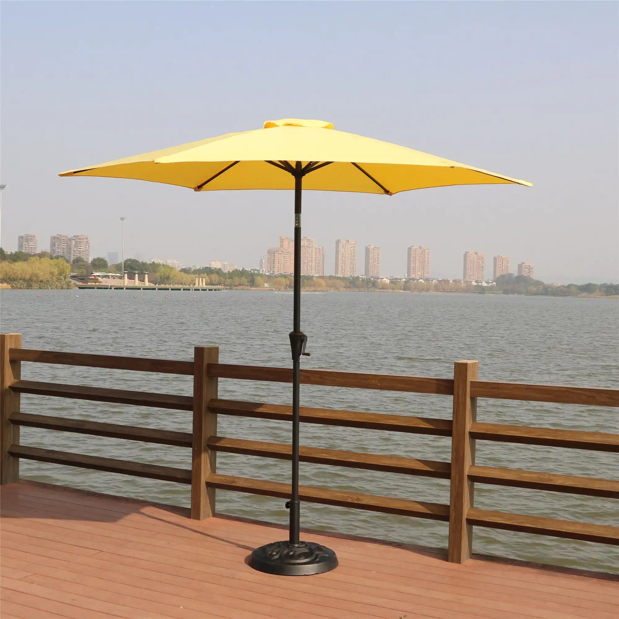 8.8' Outdoor Aluminum Patio Umbrella, Market Umbrella With 33 Pounds Round Resin Umbrella Base Lift - Best Buy Furniture