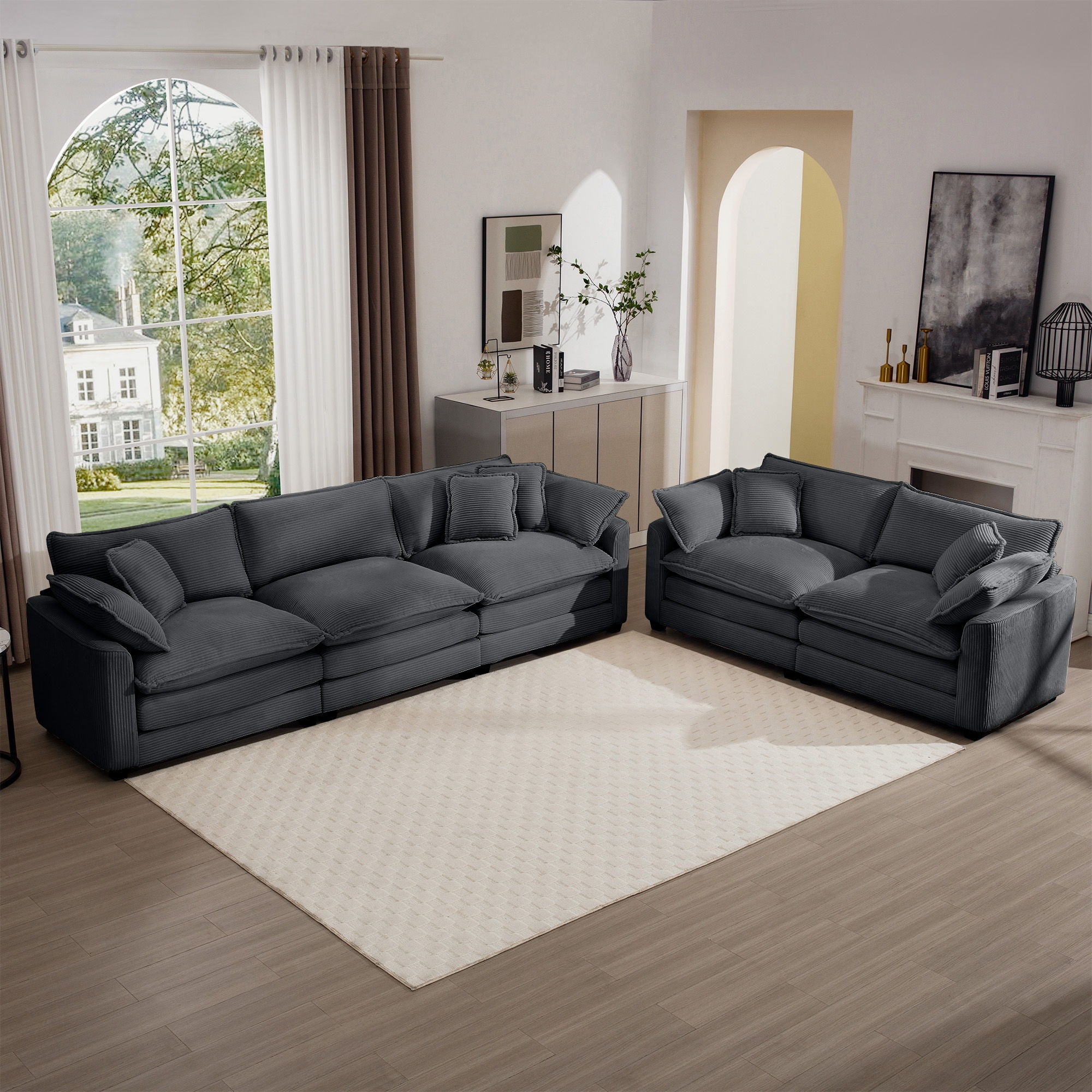 Elegant Corduroy Oversized Sectional Sofa Set With Deep Seats And Flexible Layout - Best Buy Furniture