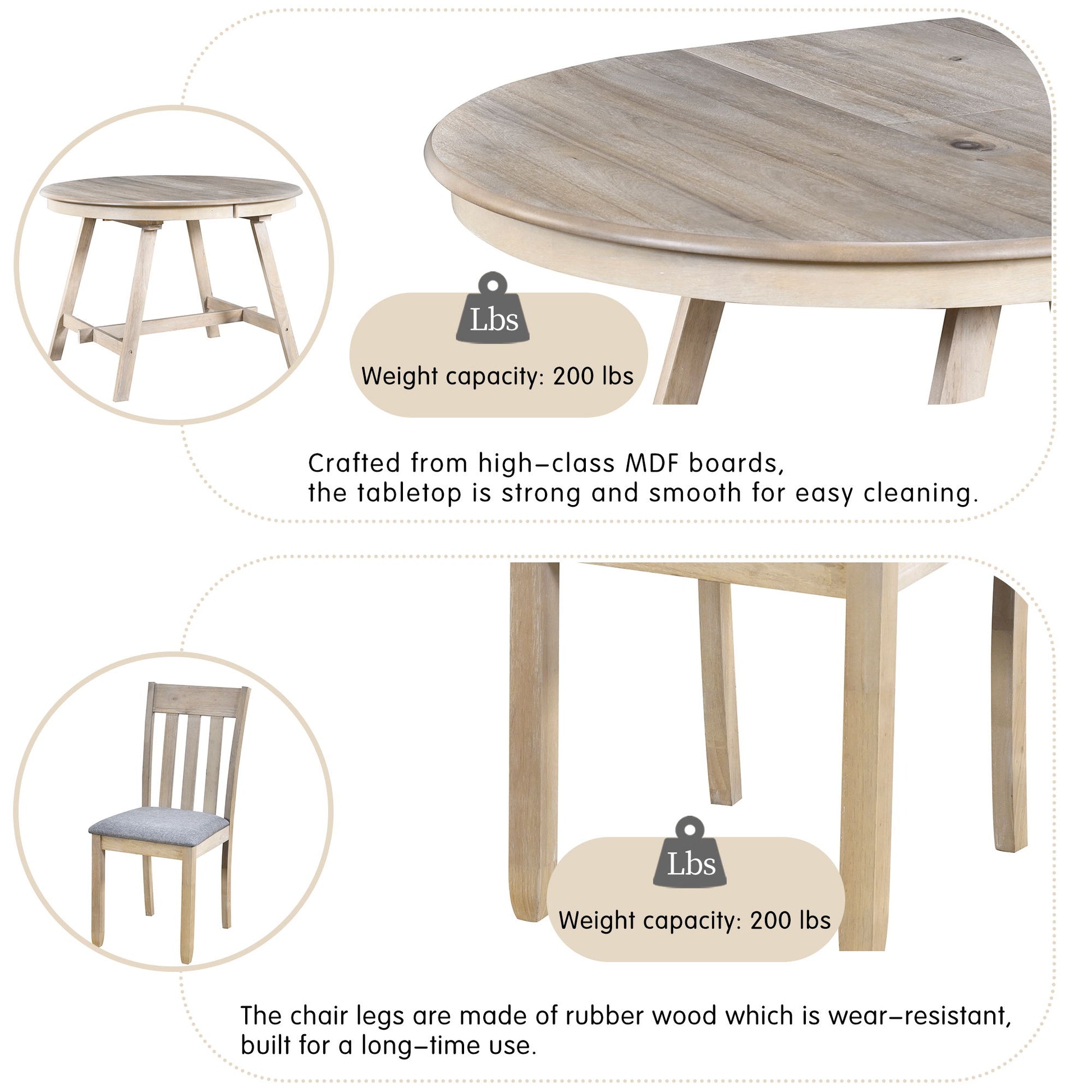 5 Piece Wood Dining Table Set With Extendable Round Table And 4 Chairs - Best Buy Furniture