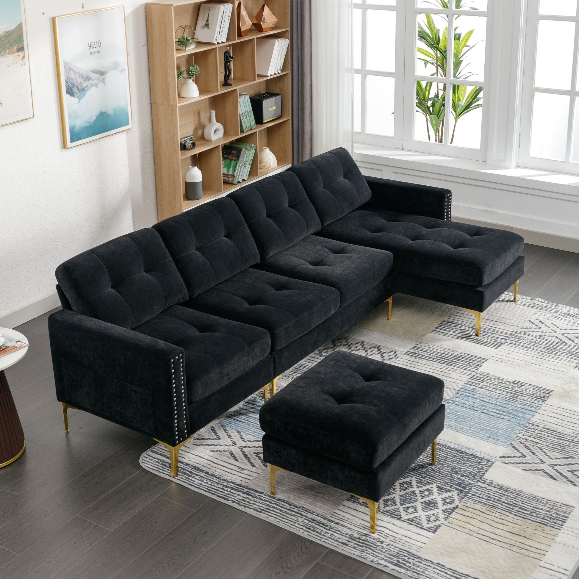 Modern L - Shape Convertible Sectional Sofa With Movable Ottoman - Best Buy Furniture