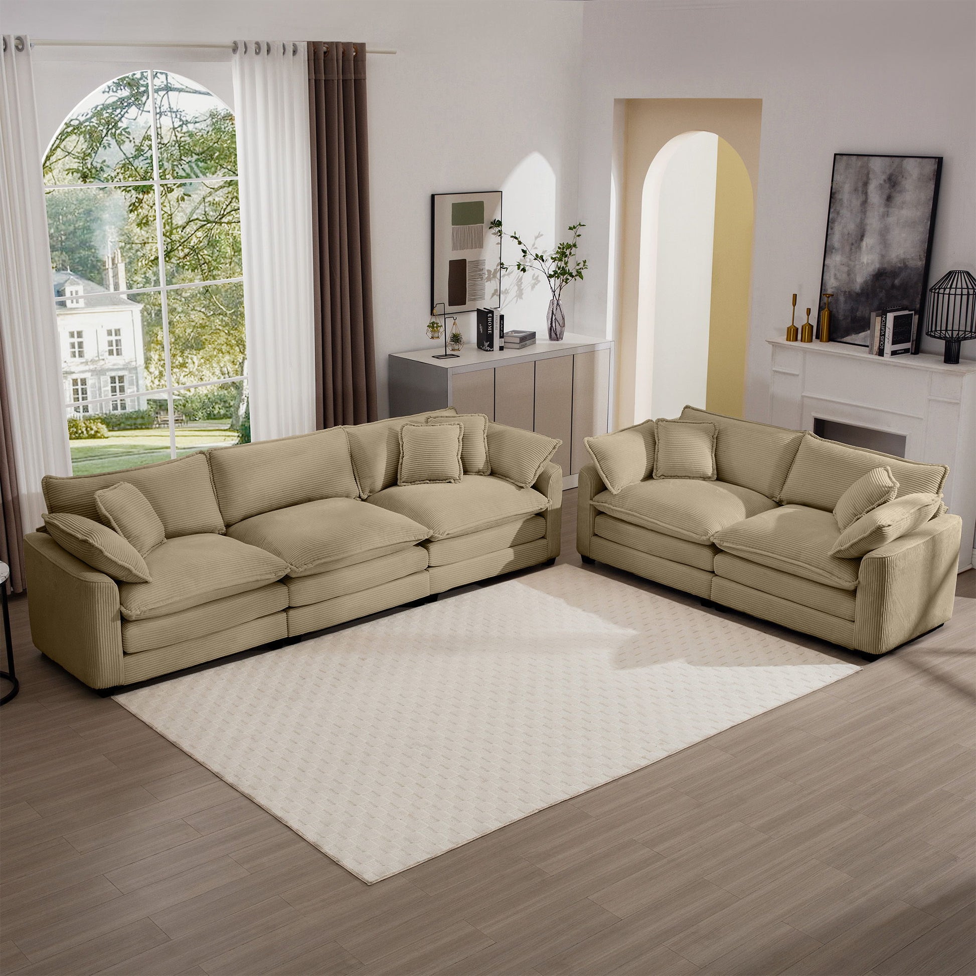 Elegant Corduroy Oversized Sectional Sofa Set With Deep Seats And Flexible Layout - Best Buy Furniture