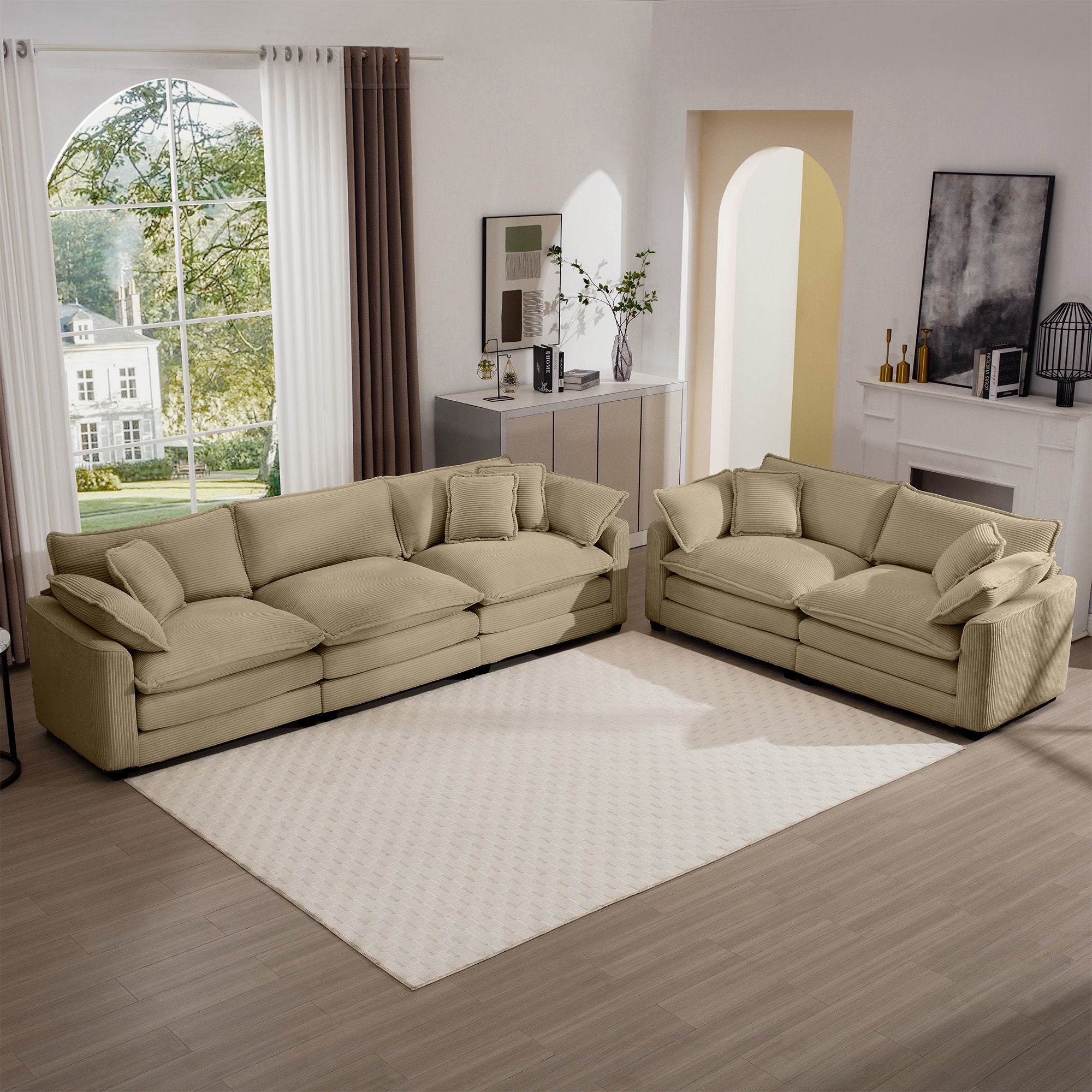 Elegant Corduroy Oversized Sectional Sofa Set With Deep Seats And Flexible Layout - Best Buy Furniture