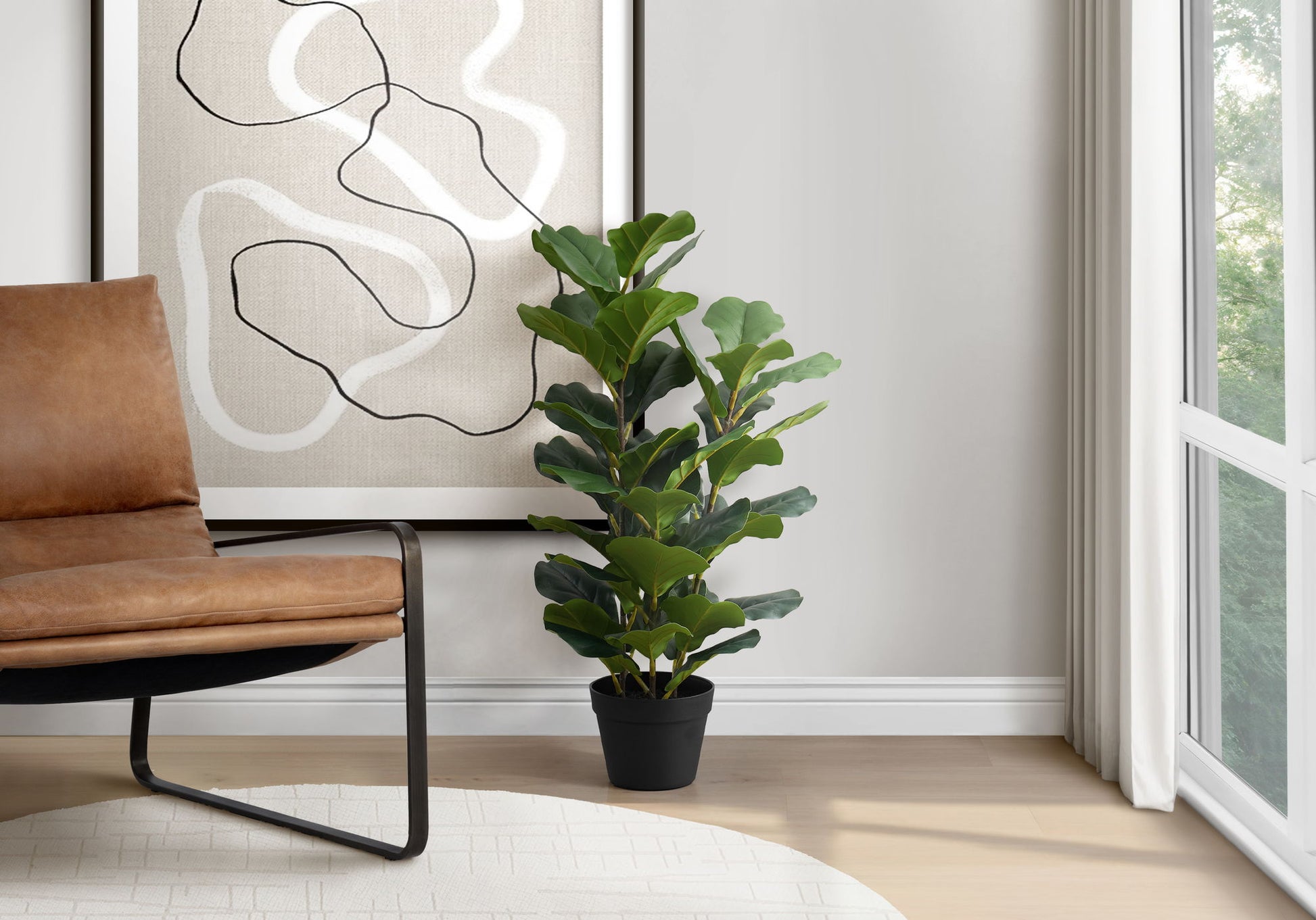 32" Tall, Artificial Plant, Fiddle Tree, Indoor, Faux, Fake, Floor, Greenery, Potted, Real Touch, Decorative - Green / Black - Best Buy Furniture
