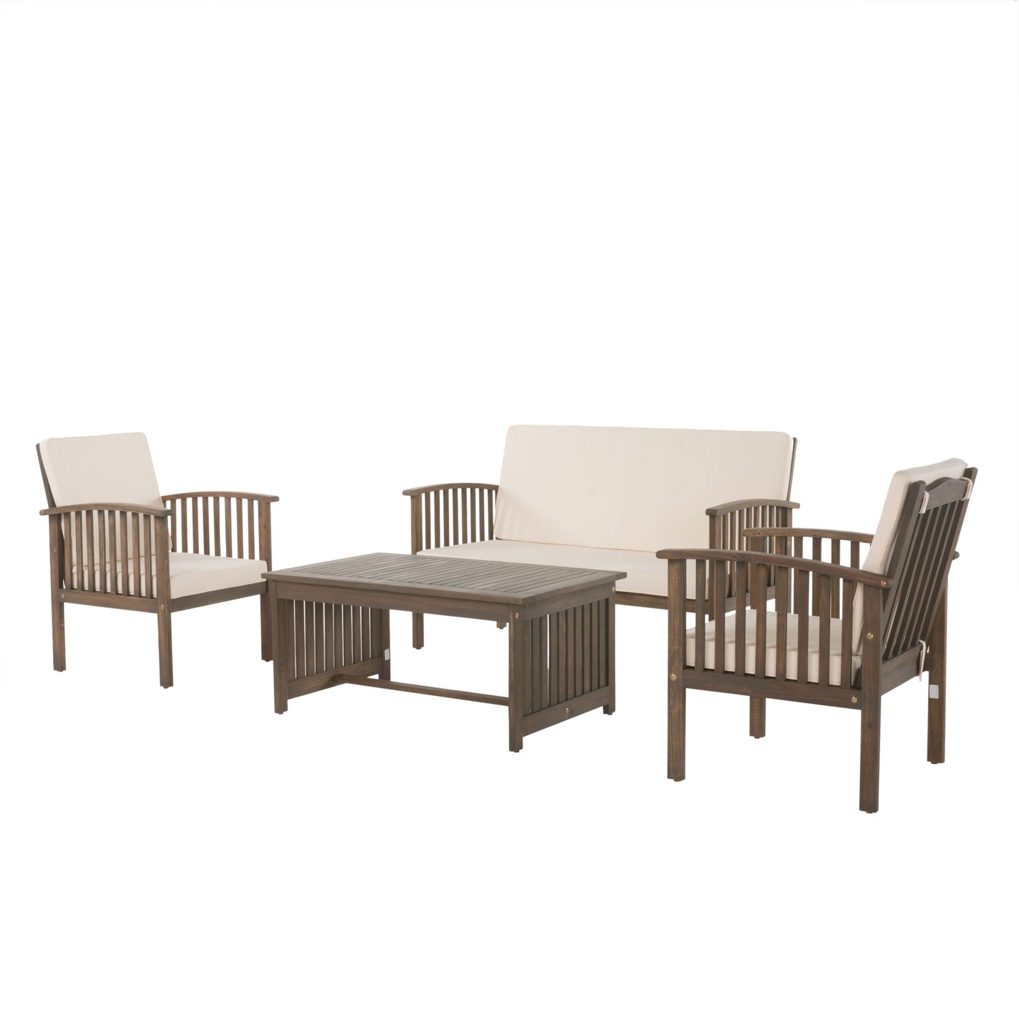 4 Piece Outdoor Chat Set With Water Resistant Cushion And Wood Frame - Cream / Gray - Best Buy Furniture