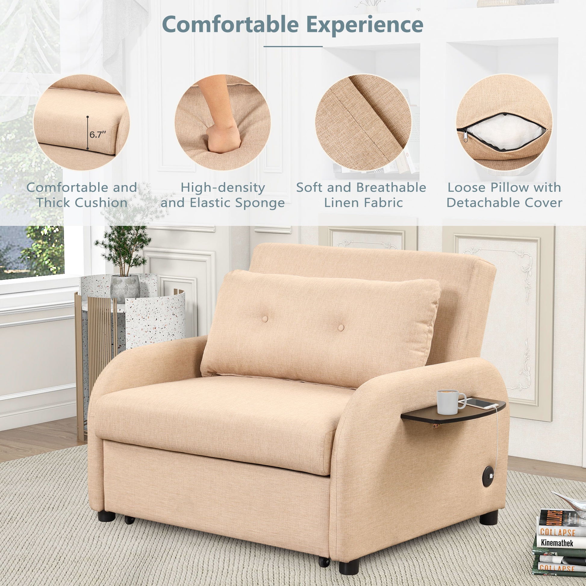 Versatile Pull Out Sofa Sleeper 3 In 1 With Wing Table & USB Charge, Compact Design - Best Buy Furniture