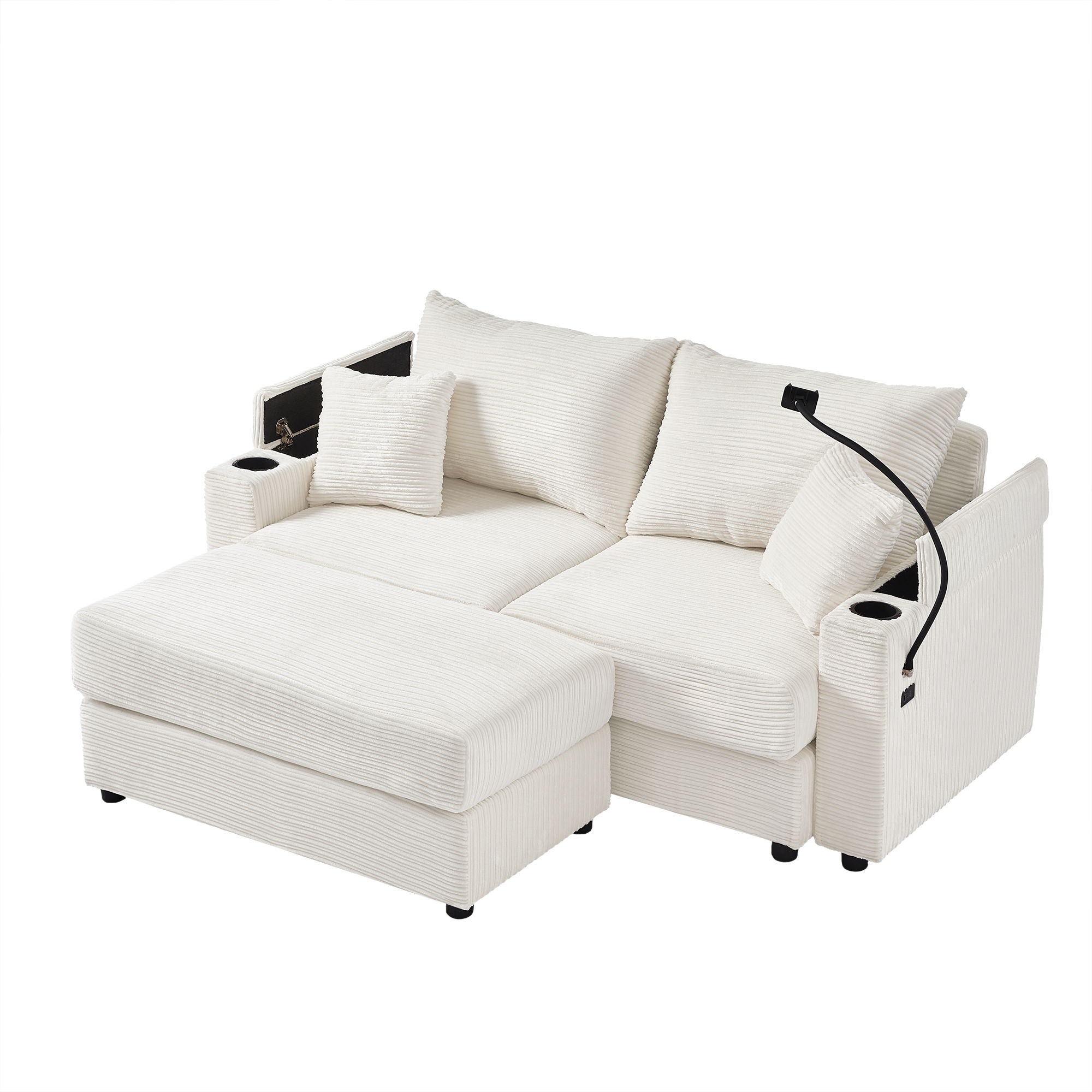 Modern Style Loveseat Sofa Sectional Sofa Couch With Storage Space, A Movable Ottoman, Two USB Ports, Two Cup Holders, A Phone Holder For Living Room - Best Buy Furniture