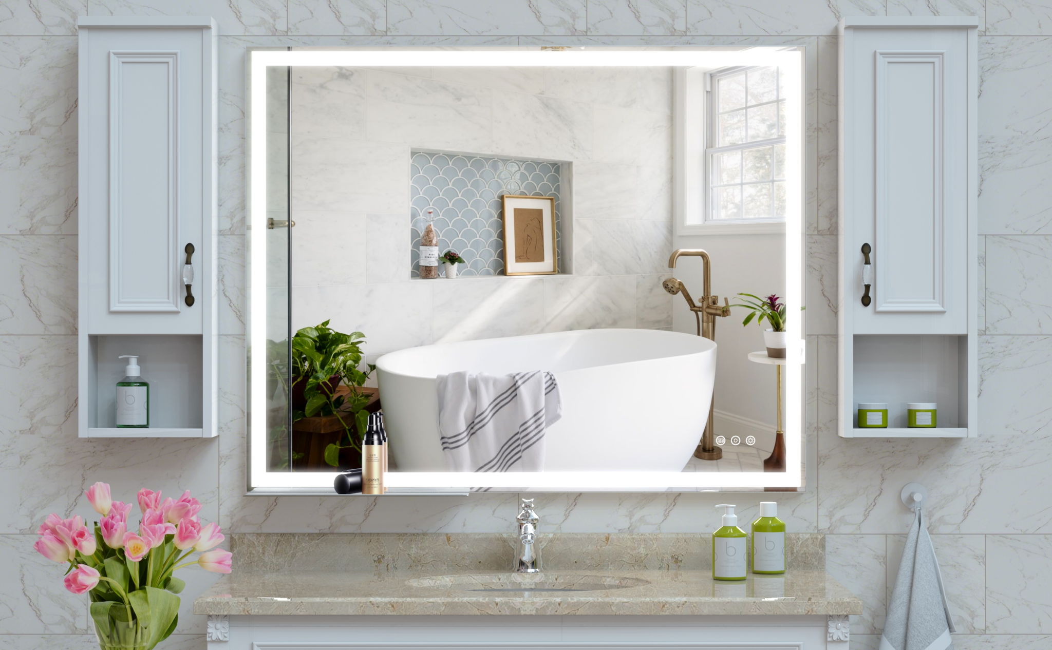 LED Bathroom Vanity Mirror Wall Mounted Adjustable White / Warm / Natural Lights Anti-Fog Touch Switch With Memory Modern Smart Large Bathroom Mirrors - Best Buy Furniture