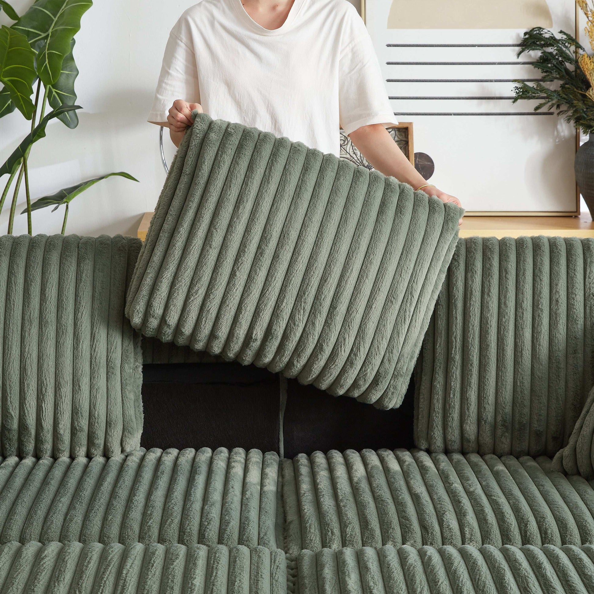 Xena Modern Corduroy Sofa With Cupholders with Storage And Ottomans - Best Buy Furniture