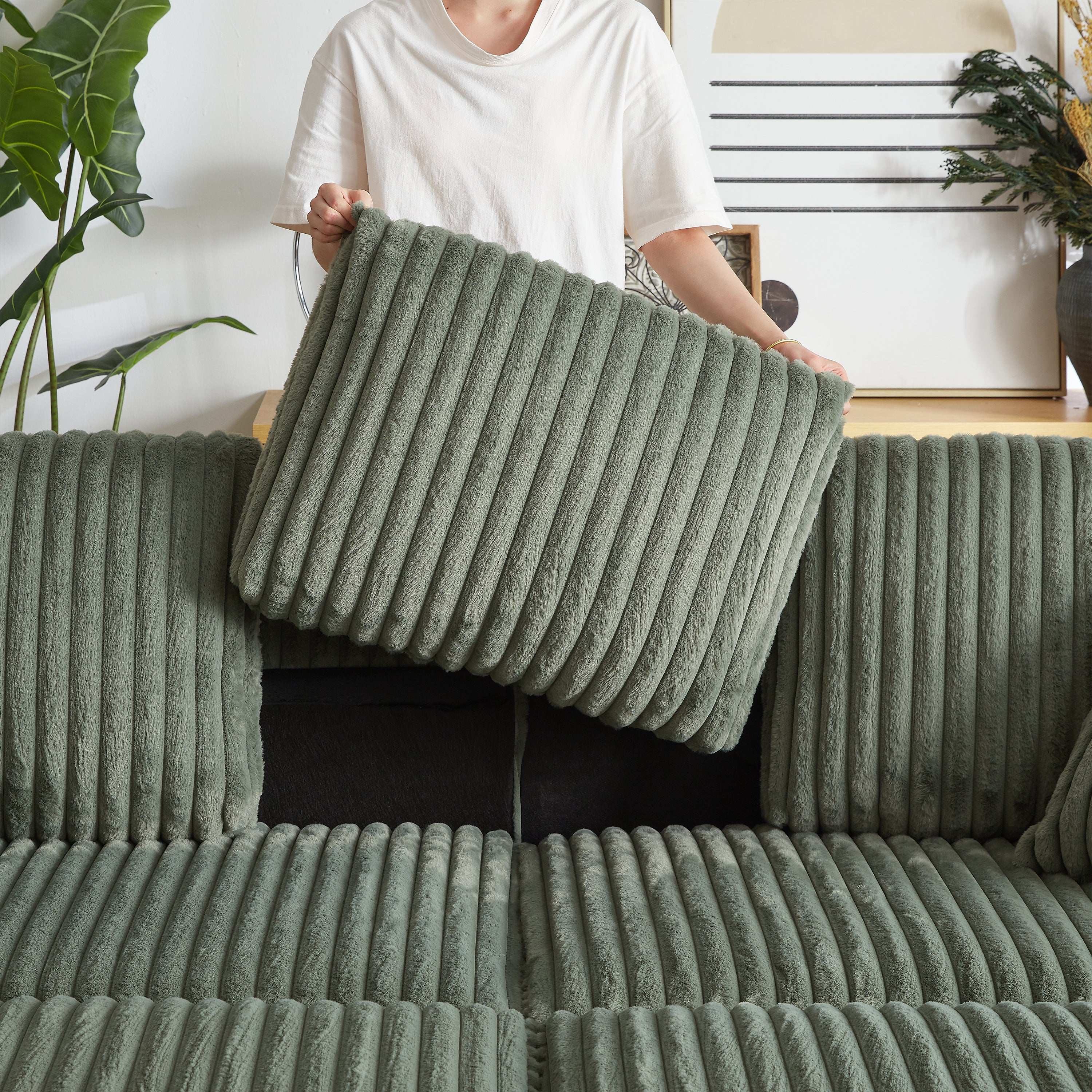 Xena Modern Corduroy Sofa With Cupholders with Storage And Ottomans - Best Buy Furniture