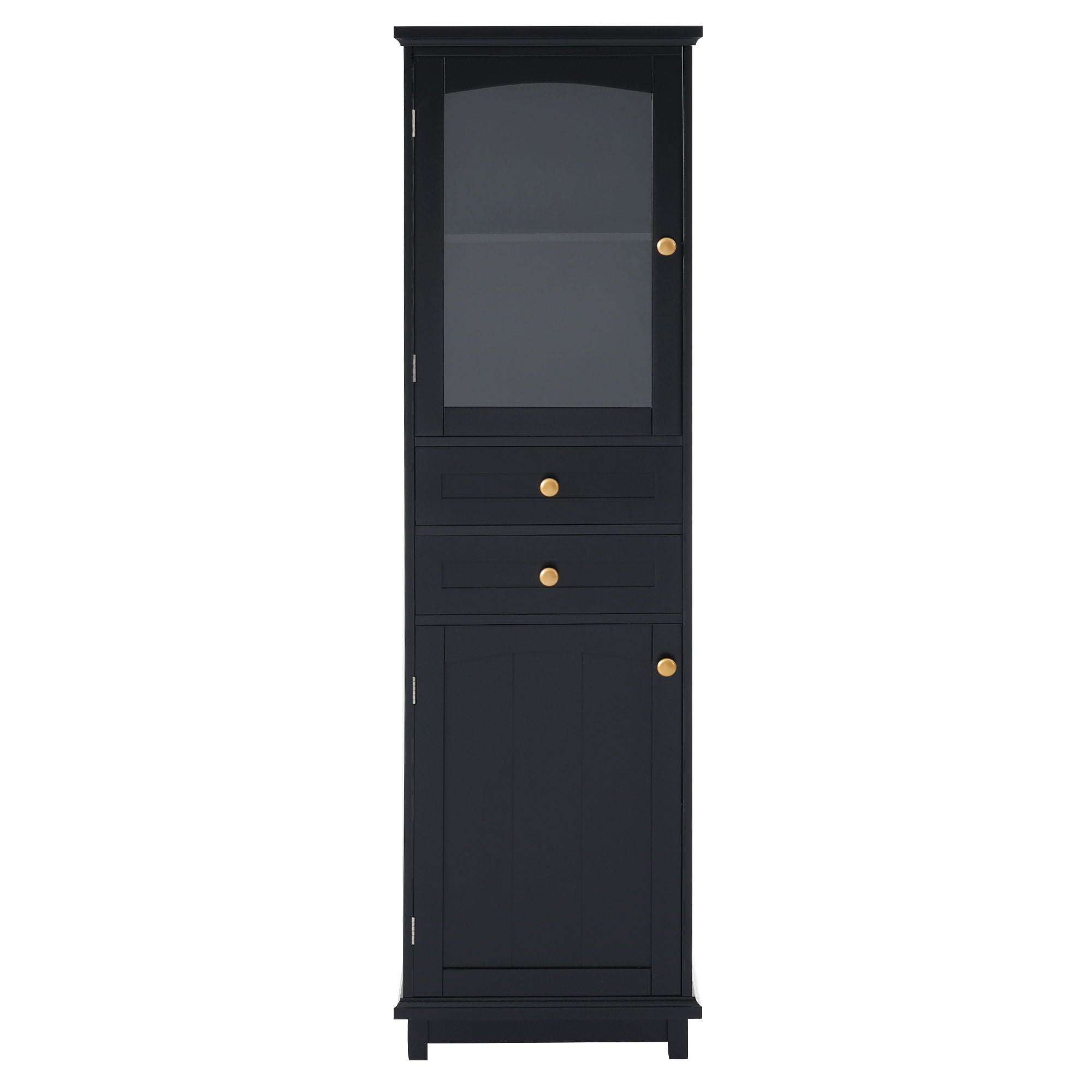 Tall Bathroom Storage Cabinet With Glass Doors, Free-Standing, Two Drawers, And Adjustable Shelves, MDF Board, Painted Perfect For Displaying Your Favorite Items - Best Buy Furniture
