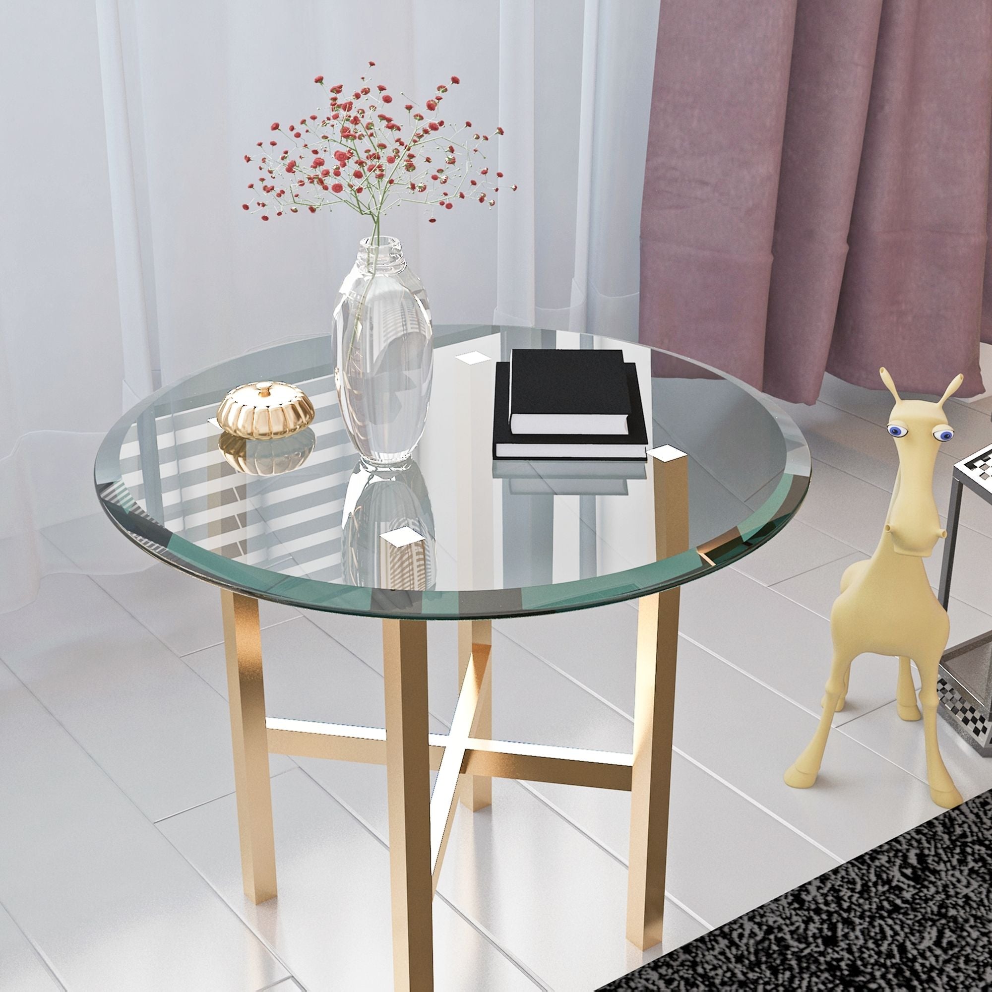 24" Round Tempered Glass Table Top Clear Glass Beveled Polished Edge - Best Buy Furniture