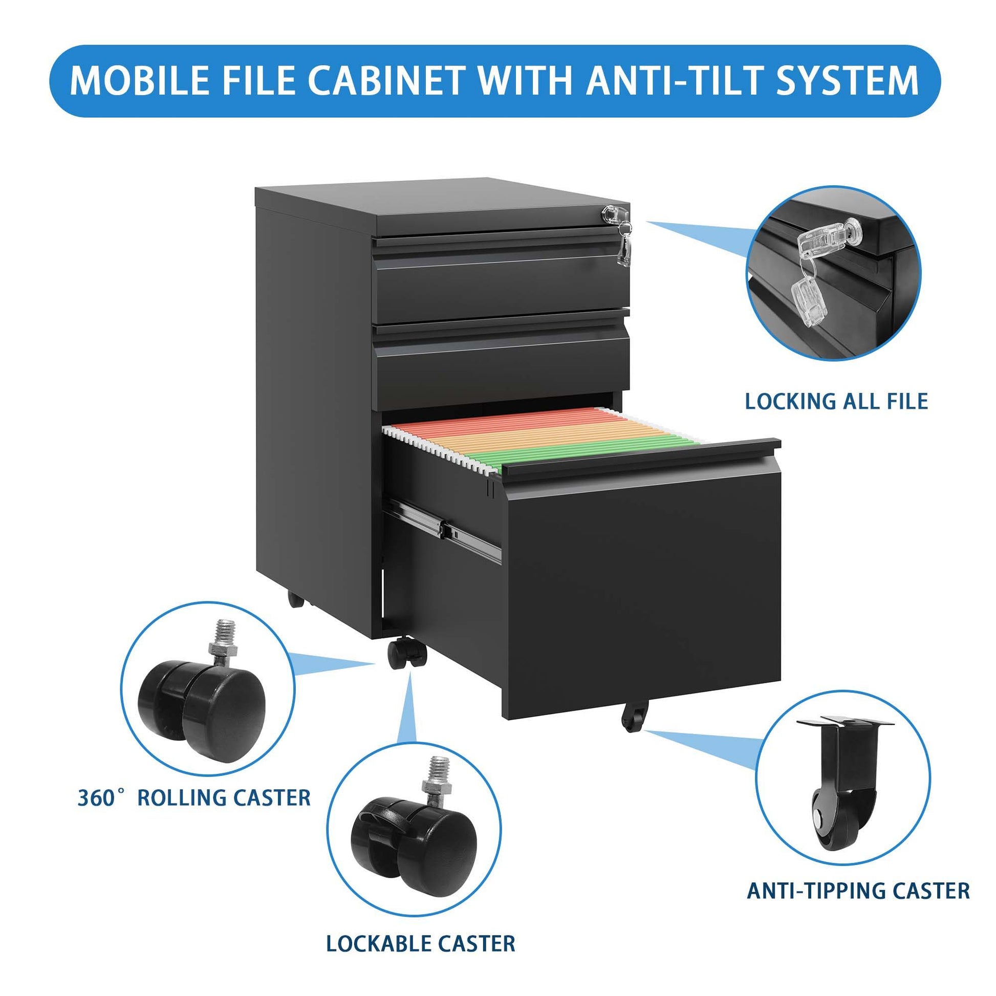 Metal Drawer Mobile File Cabinet With Lock For Home Office Organizer - Best Buy Furniture
