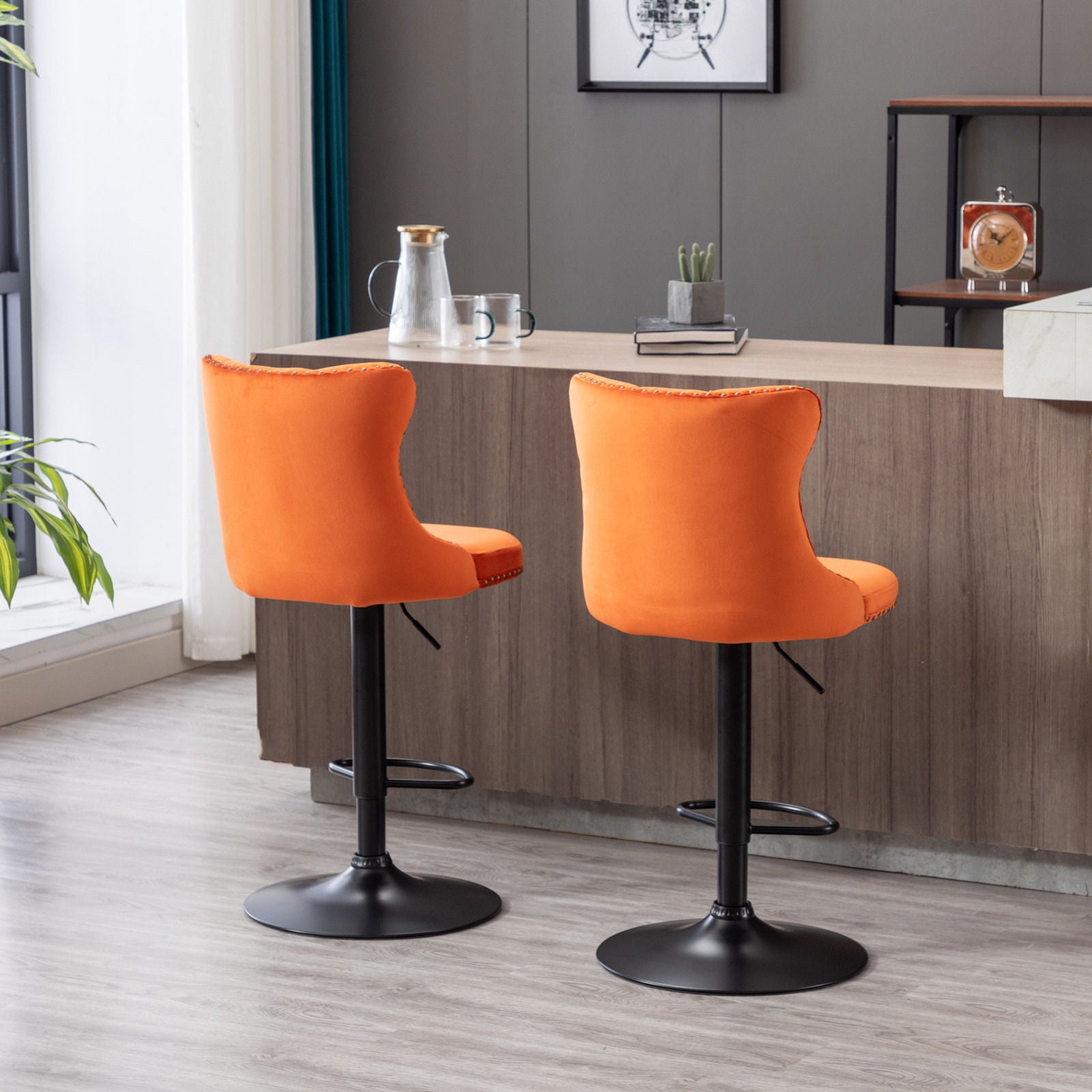 Swivel Velvet Barstools Adjusatble Seat Height, Modern Upholstered Bar Stools With Backs Comfortable Tufted For Home Pub And Kitchen Island (Set of 2) - Best Buy Furniture