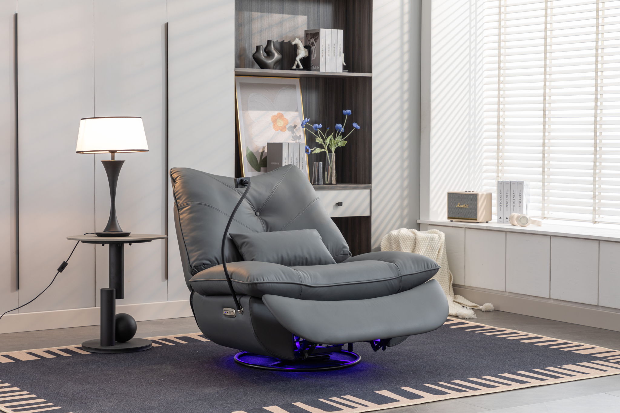 270 Swivel Glider Recliner Chair, Power Recliner Rocking Chair, USB Port Charge For Nursery Chair With Atmosphere Lamp For Living Room Bedroom Apartment - Best Buy Furniture