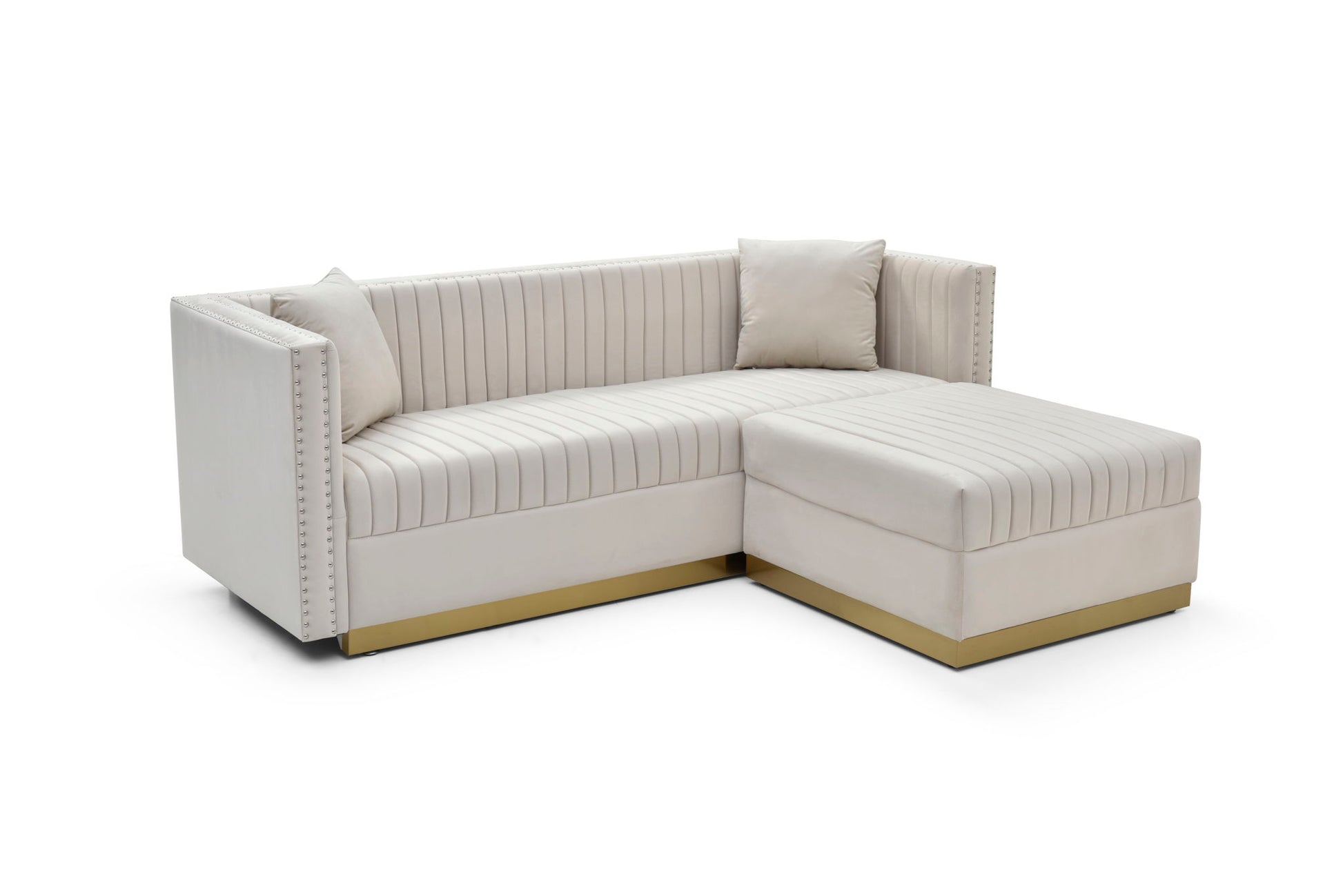 Contemporary Vertical Channel Tufted Velvet Sectional Sofa For Living Room Apartment With Ottoman And 4 Pillows - Best Buy Furniture