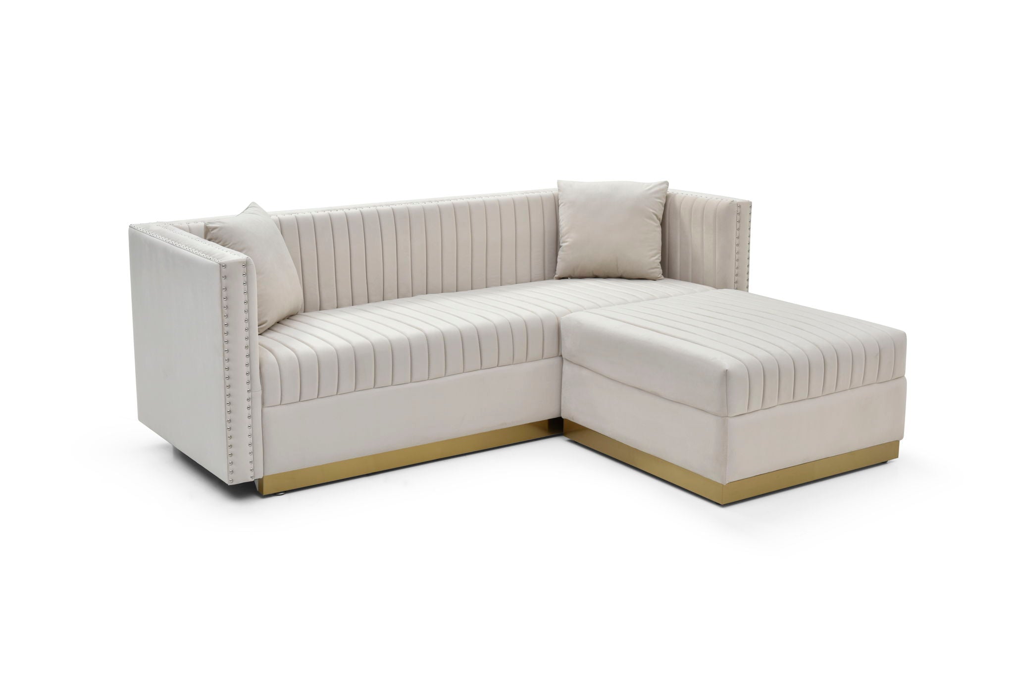 Contemporary Vertical Channel Tufted Velvet Sectional Sofa For Living Room Apartment With Ottoman And 4 Pillows - Best Buy Furniture