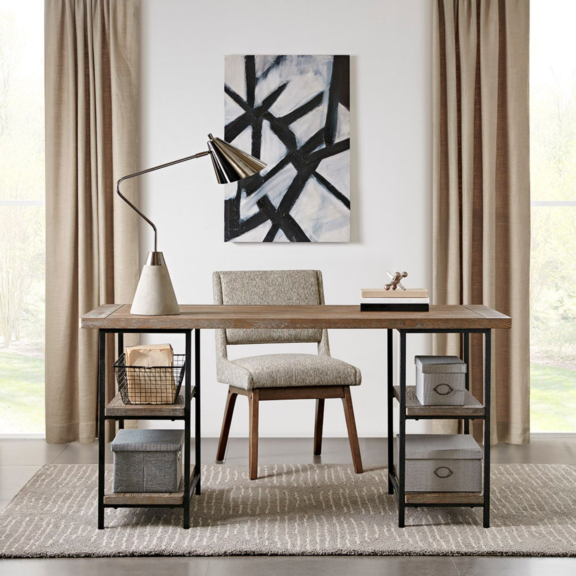 Industrial Style Metal Frame Accent Desk With Side Shelving - Gray - Best Buy Furniture