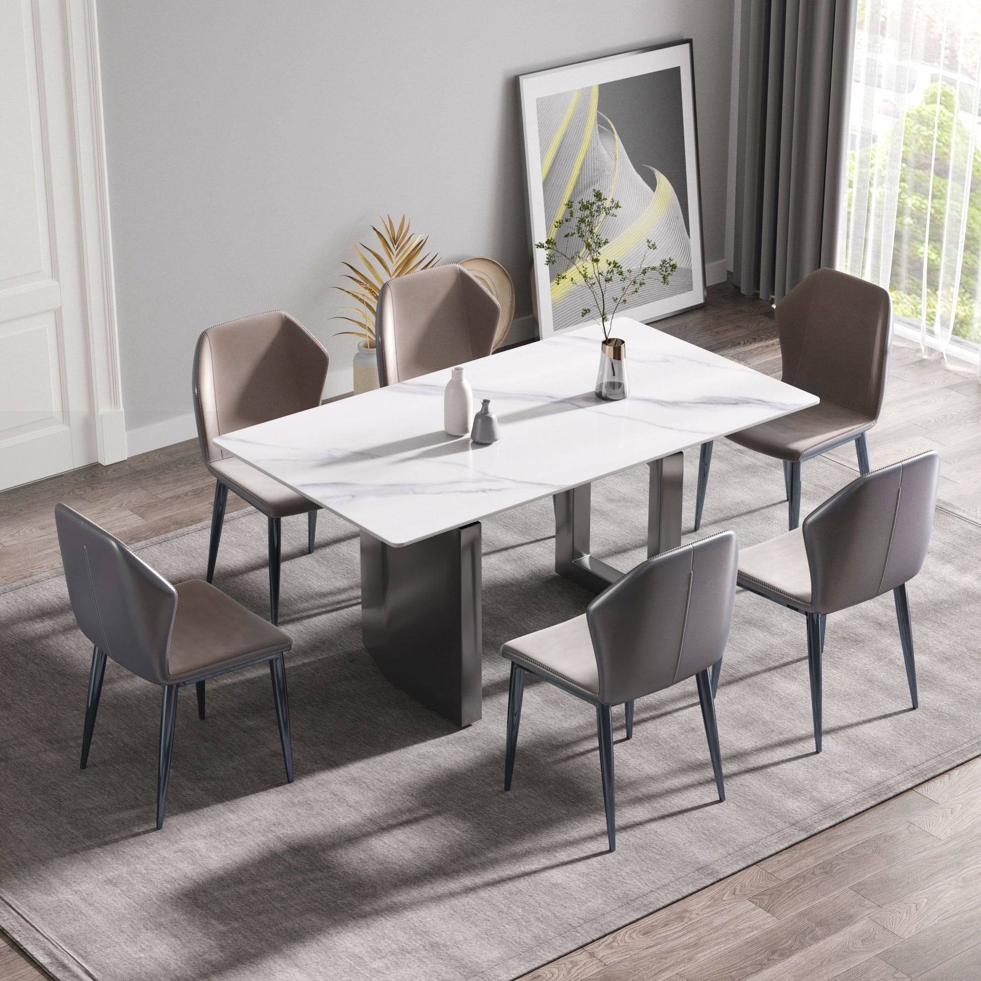 Modern Artificial Stone White Straight Edge Metal Leg Dining Table - Best Buy Furniture