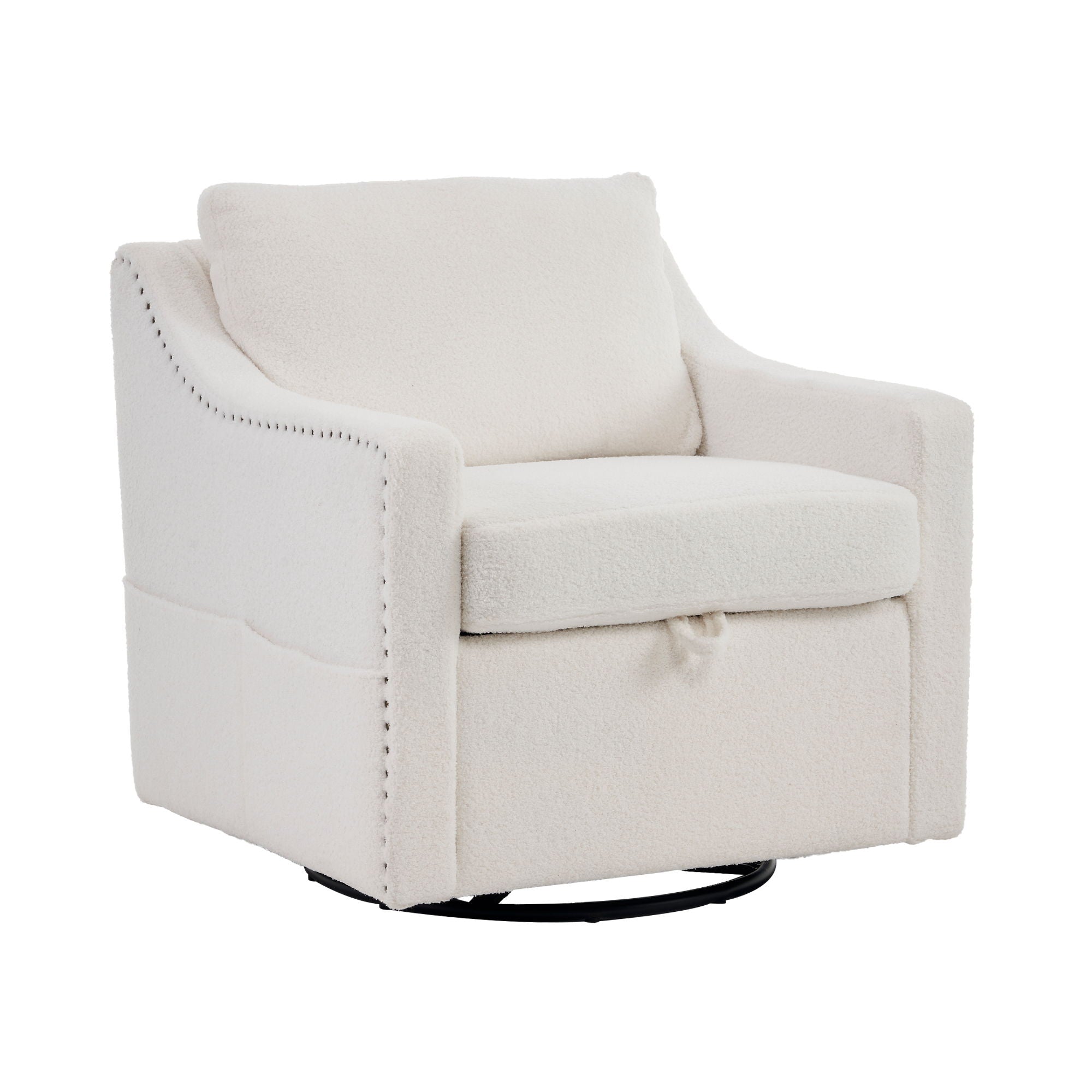 Linen Fabric 360° Swivel Accent Chair With Upholstered Back Pillow And Rivet Armrest - Best Buy Furniture
