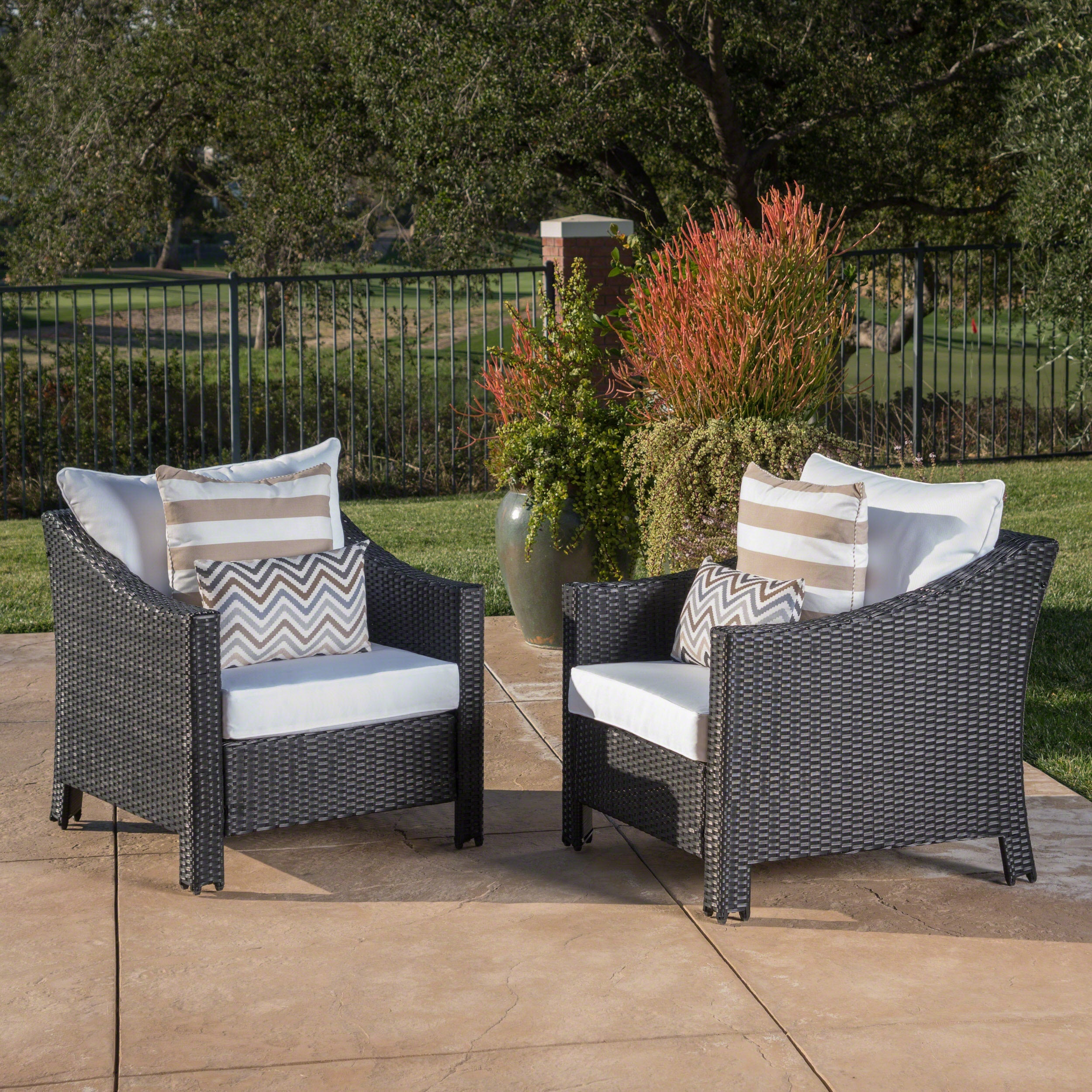 Antibes Wicker Armchair with Water Resistant Cushions Black PE Rattan and Iron 30x33.5x30 Inches - Best Buy Furniture