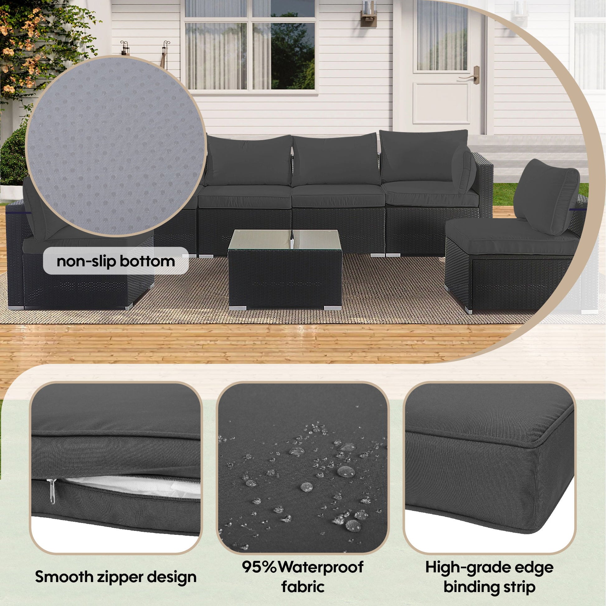 Cushion Covers For 7 Piece Wicker Sectional Sofa, 14 Pack Seat And Back Slipcovers With Zipper - Best Buy Furniture