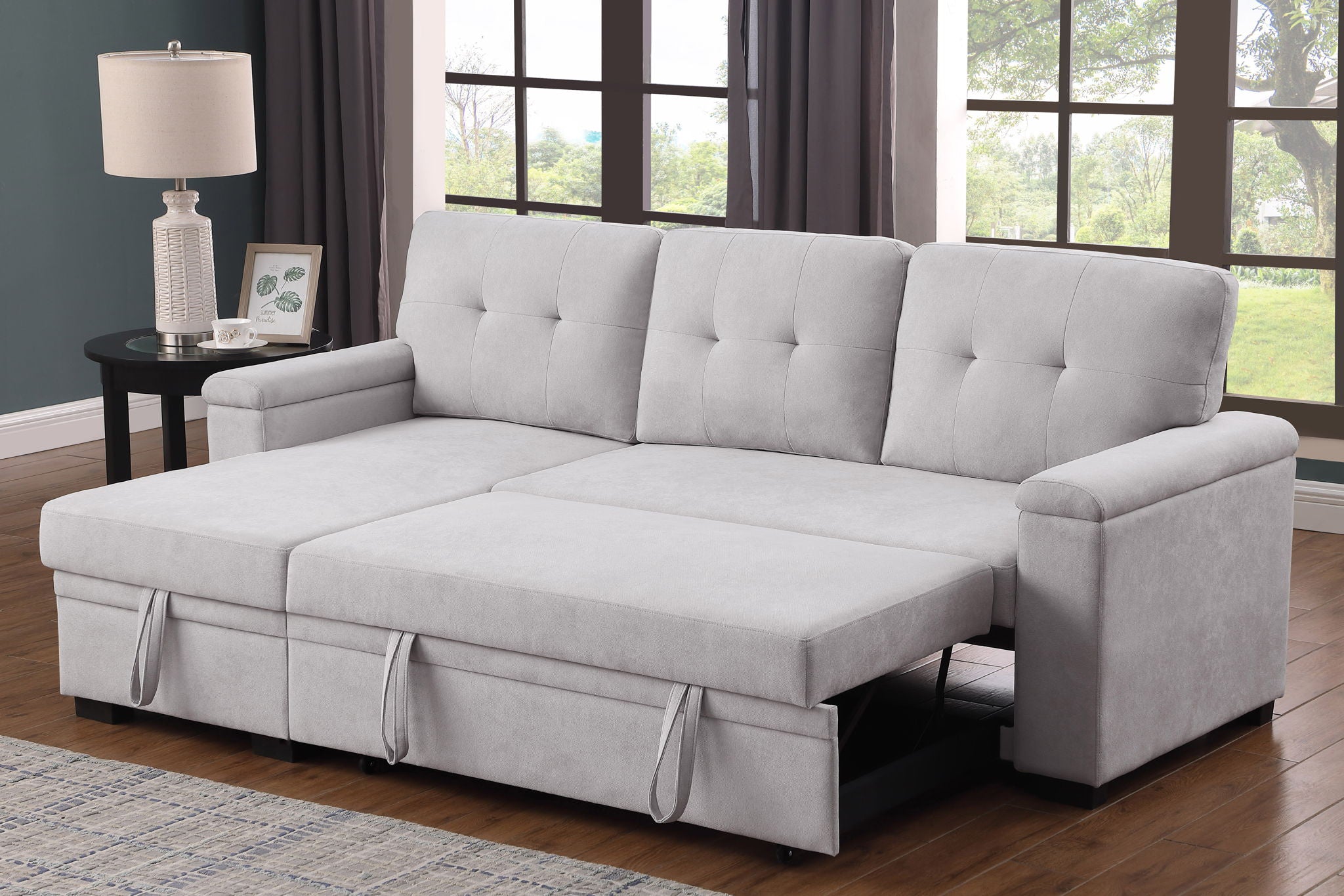 Lucca II - 84.5"W Reversible Sleeper Sectional Sofa with Storage Chaise - Best Buy Furniture